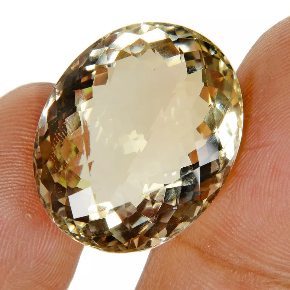 35.80 Cts Natural Untreated Brazilian Yellow Citrine Oval Checker Cut Loose Gem