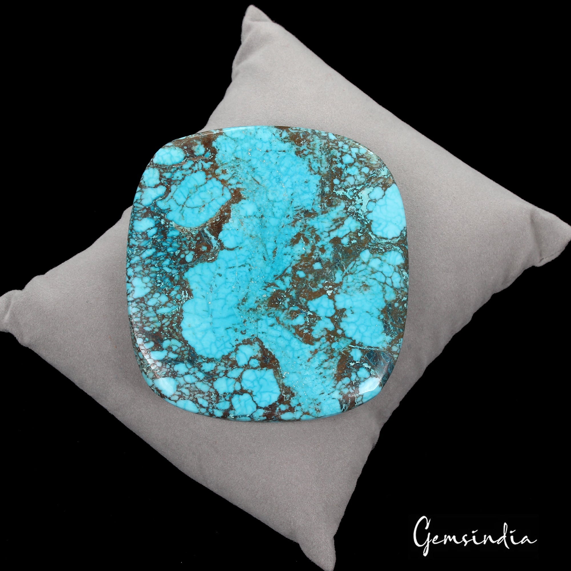 250 Cts Natural Blue Arizona USA Spiderweb Turquoise Cushion Cab Gem For Pendant