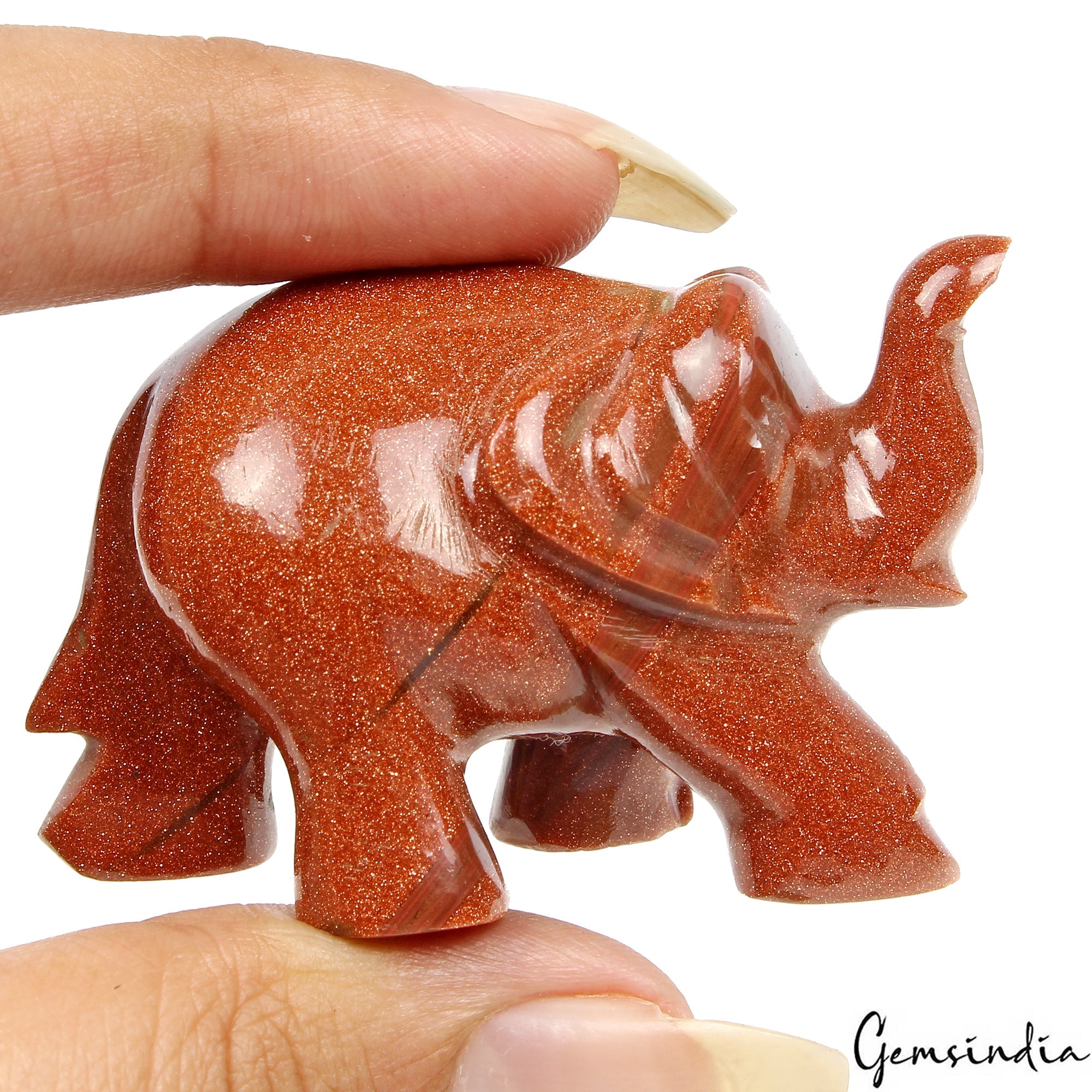 290 Ct Handmade Natural Brown Sunstone Baby Elephant Statue Sculpture ~1.3" tall