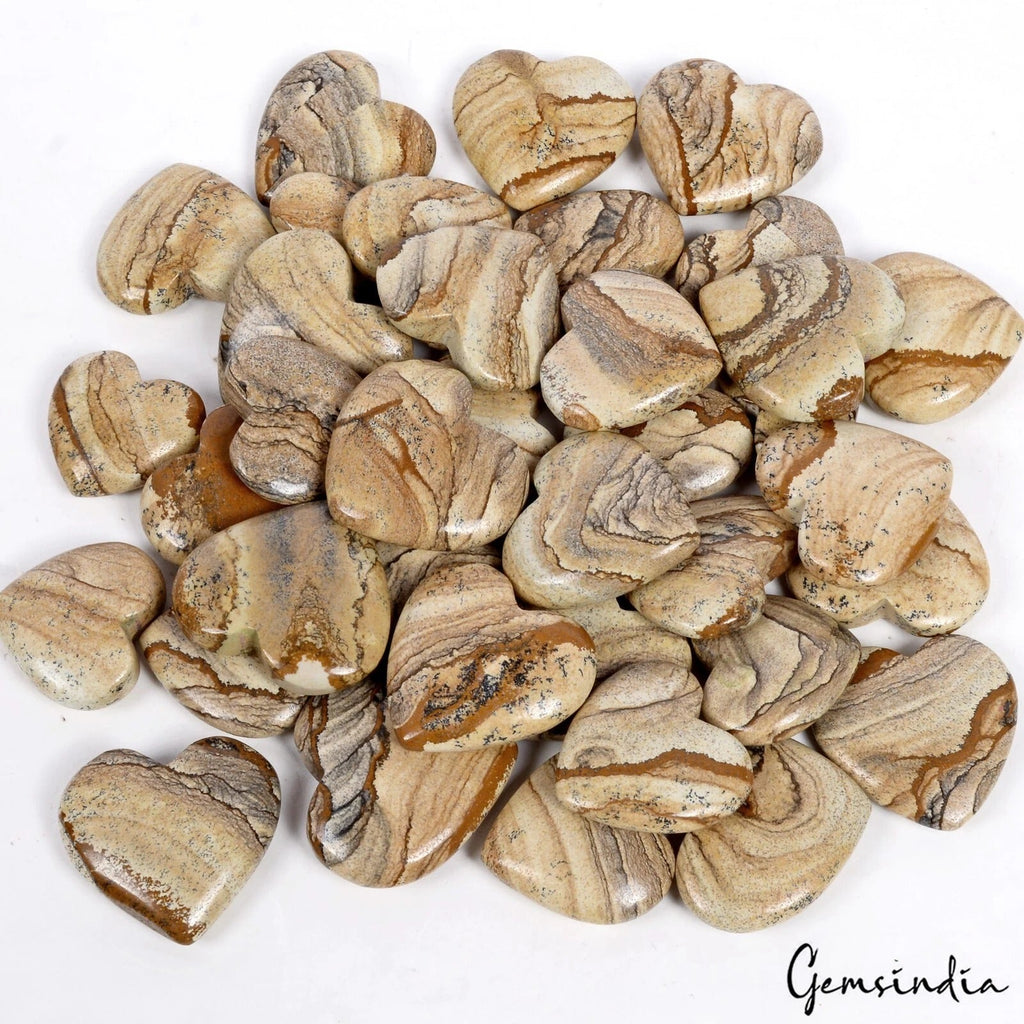 2500 Ct Natural Picture Jasper Handmade Cabochon Puffed Heart Loose Gems 37 Pcs
