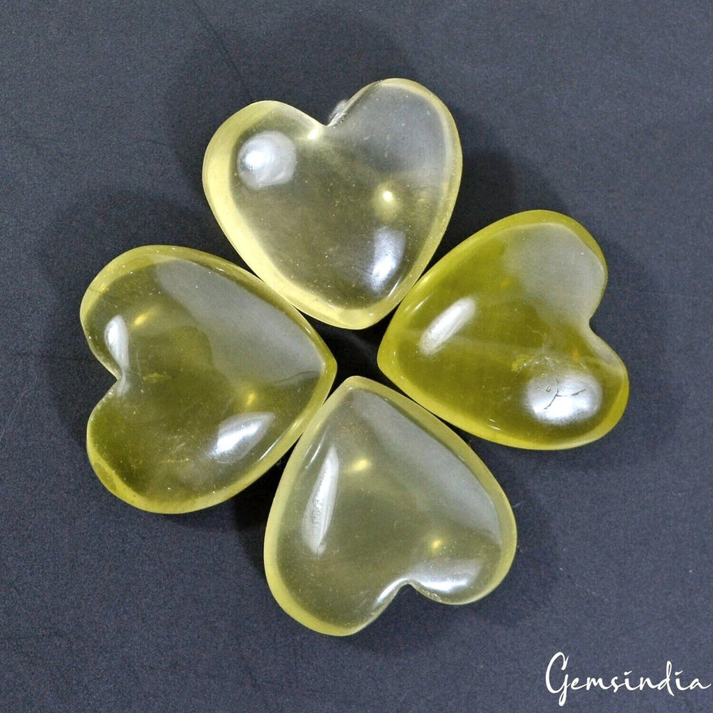 182.40 Cts/4 Pcs Natural Untreated Lemon Quartz Heart Cab Loose Gems for Jewelry