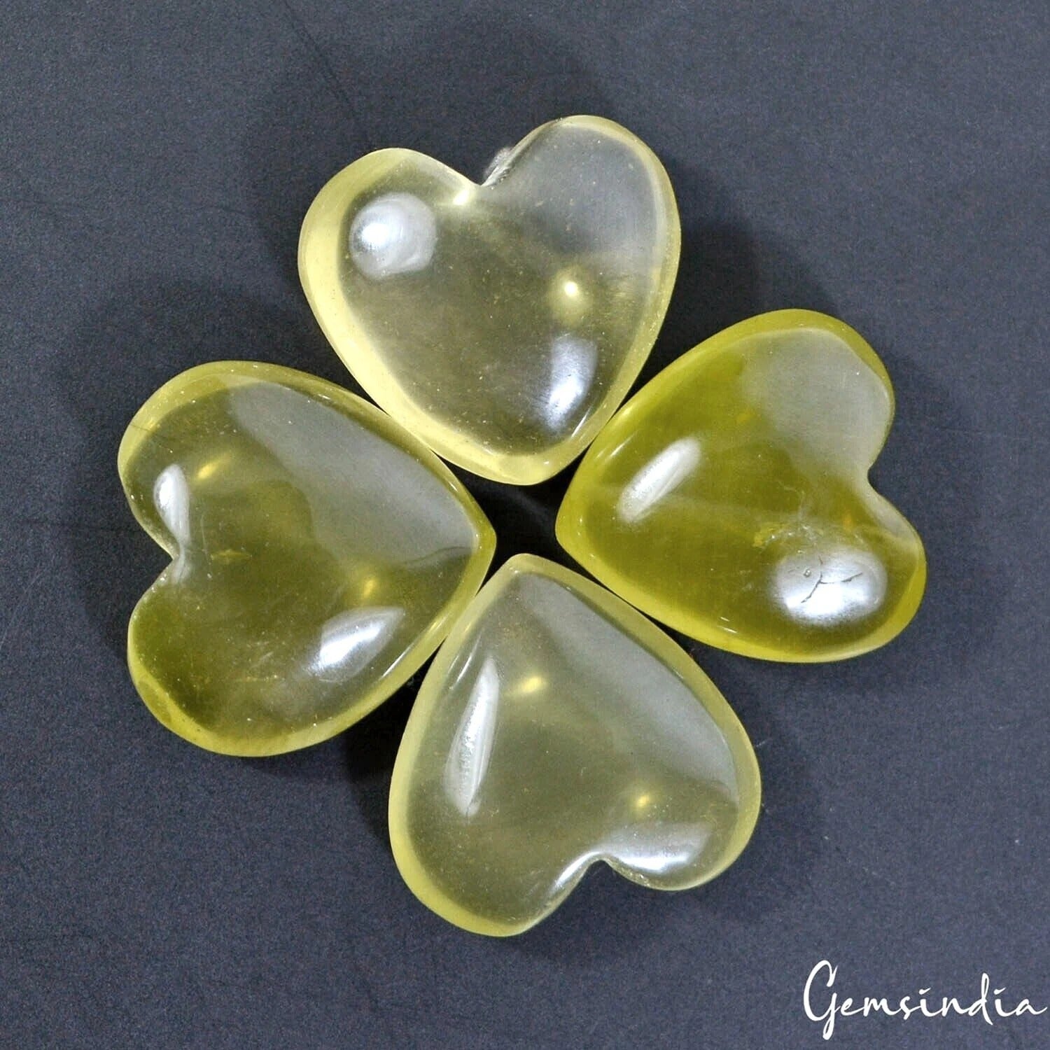 182.40 Cts/4 Pcs Natural Untreated Lemon Quartz Heart Cab Loose Gems for Jewelry