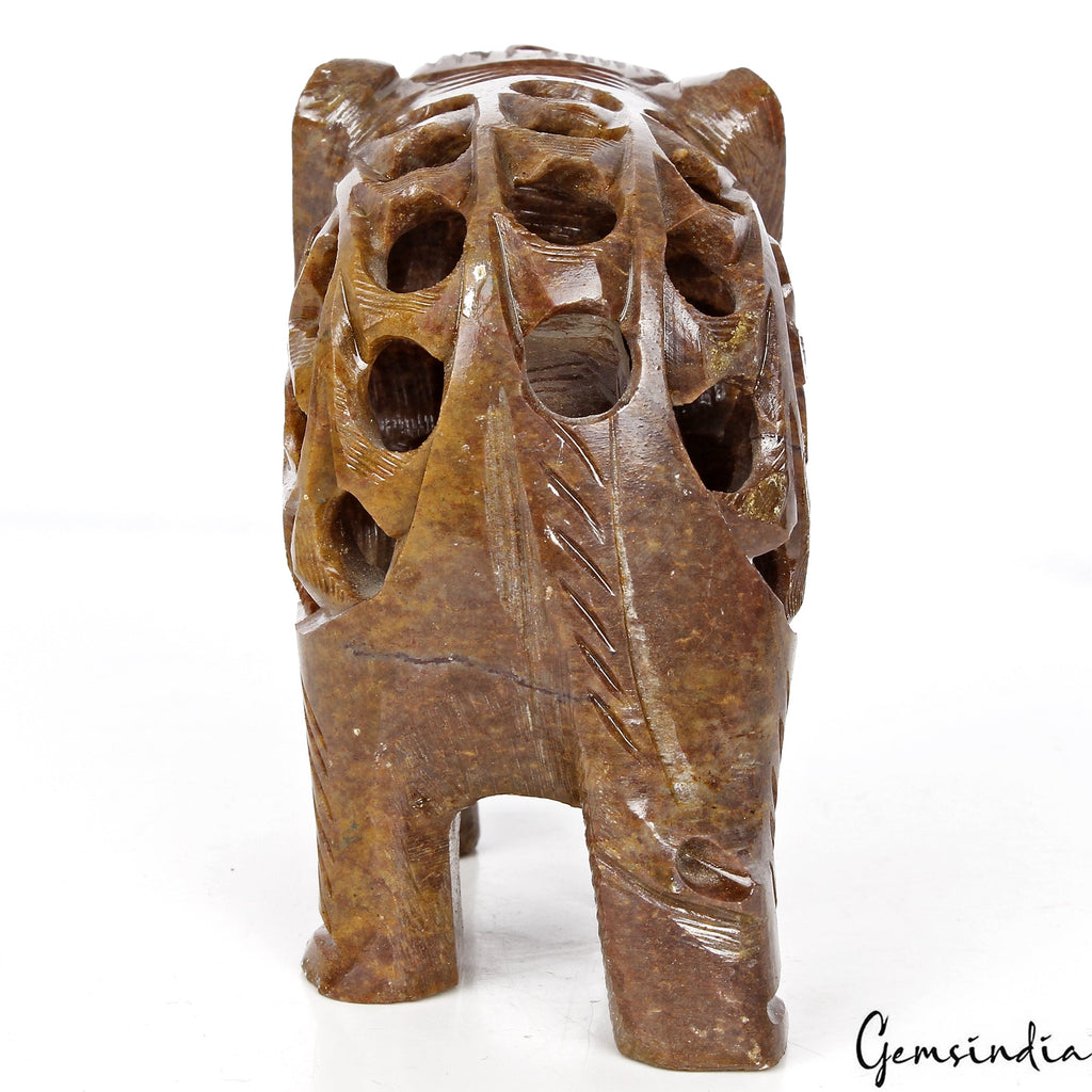 Hand Carved Elephant with Baby Inside Double Elephant Soapstone Figure ~ 1350 Ct