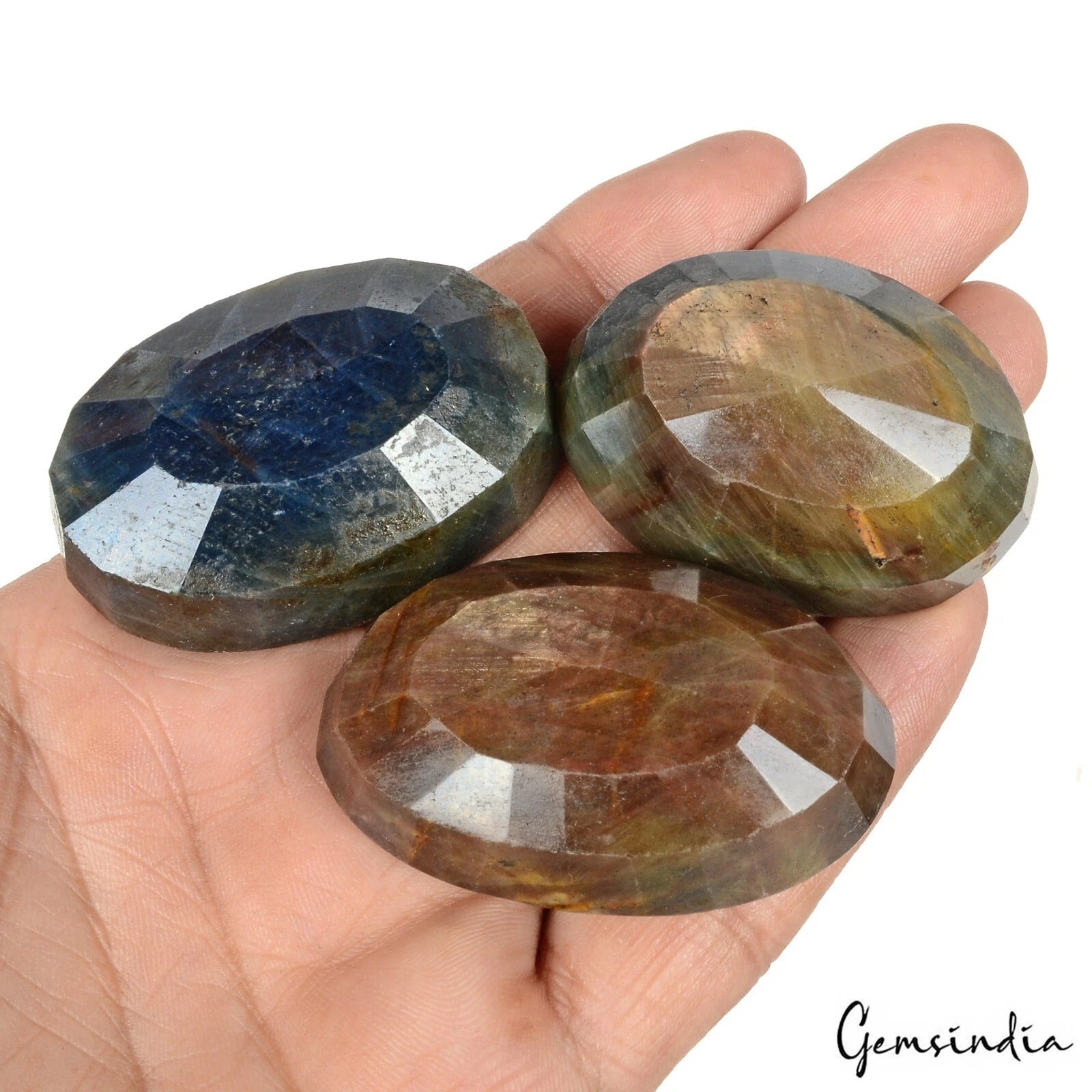 Blue Sapphire Lot, Loose Gemstone, Untreated, Brown — 3 Pieces, 47mm to 50mm, 1020 Ct
