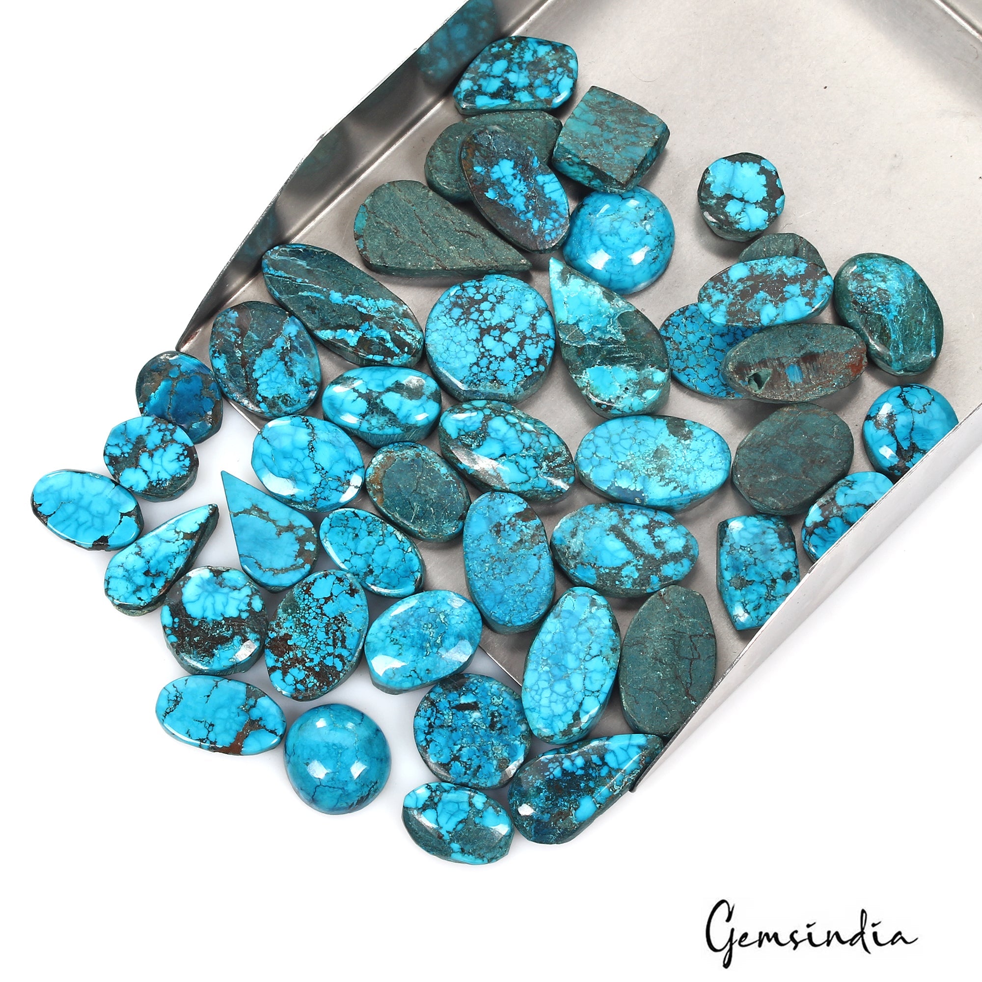 400 Cts/43 Pcs Natural Blue Green Spiderweb USA Turquoise Mix Cab Loose Gems Lot