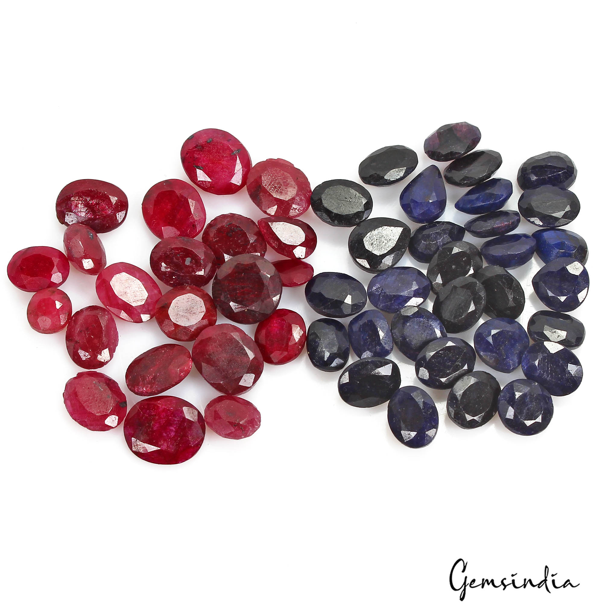 139.10 Cts/51 Pcs Natural Red Ruby Blue Sapphire Mix Cut Loose Gems For Jewelry