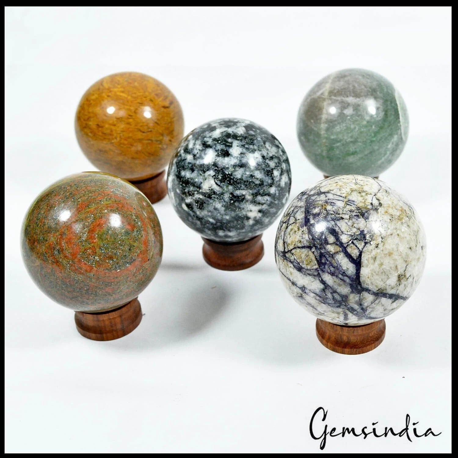 Multi-Gemstone Sphere, Untreated — 5 Pieces, 50mm to 53mm, 1.007 Kg (5035 Ct)