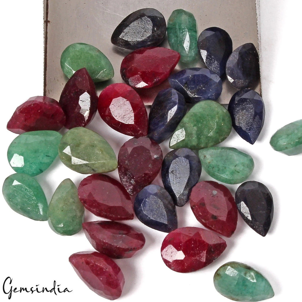 Certified 106.70 Cts/30 Pcs Natural Multi Color Ruby Emerald Sapphire Pear Gems