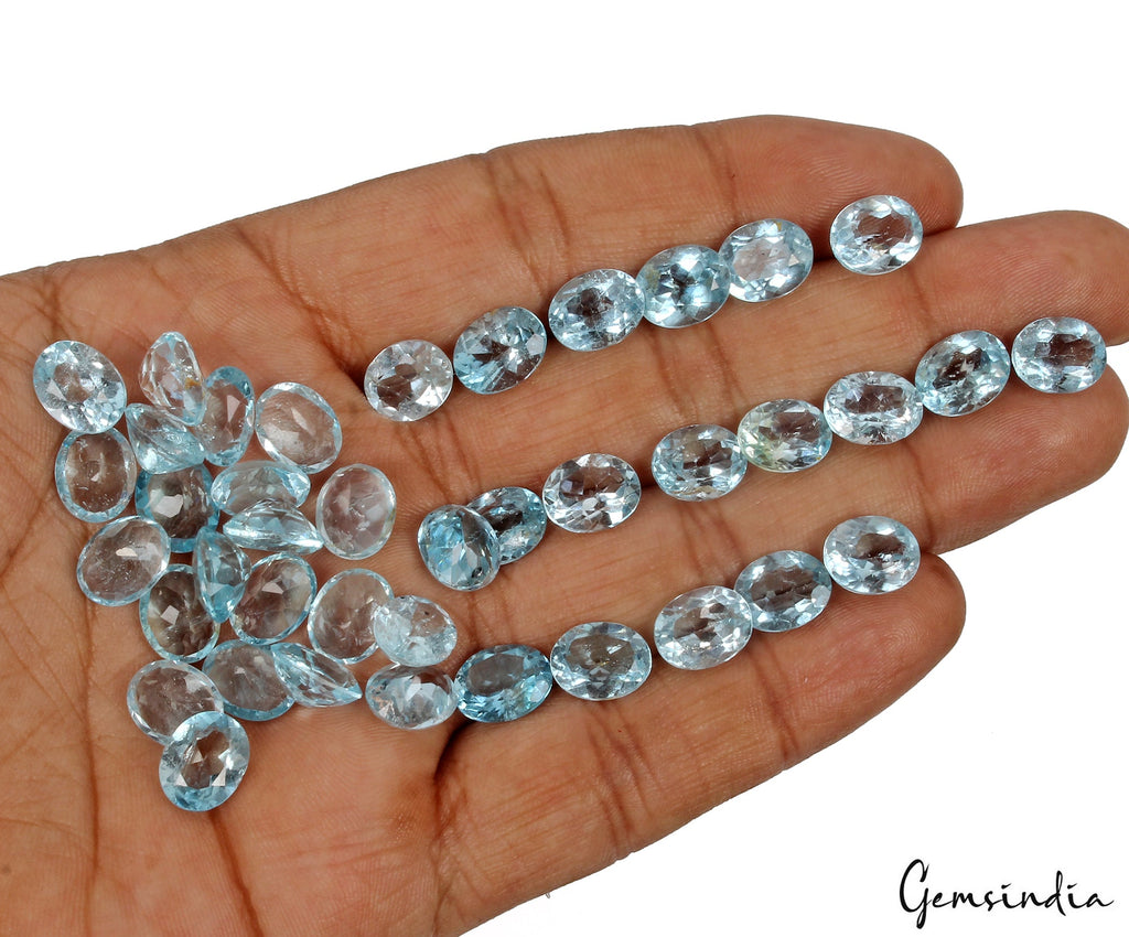 40 Pcs Natural Blue Topaz 9-10mm Oval Cut Top Quality Loose Gemstones 121.80 Ct