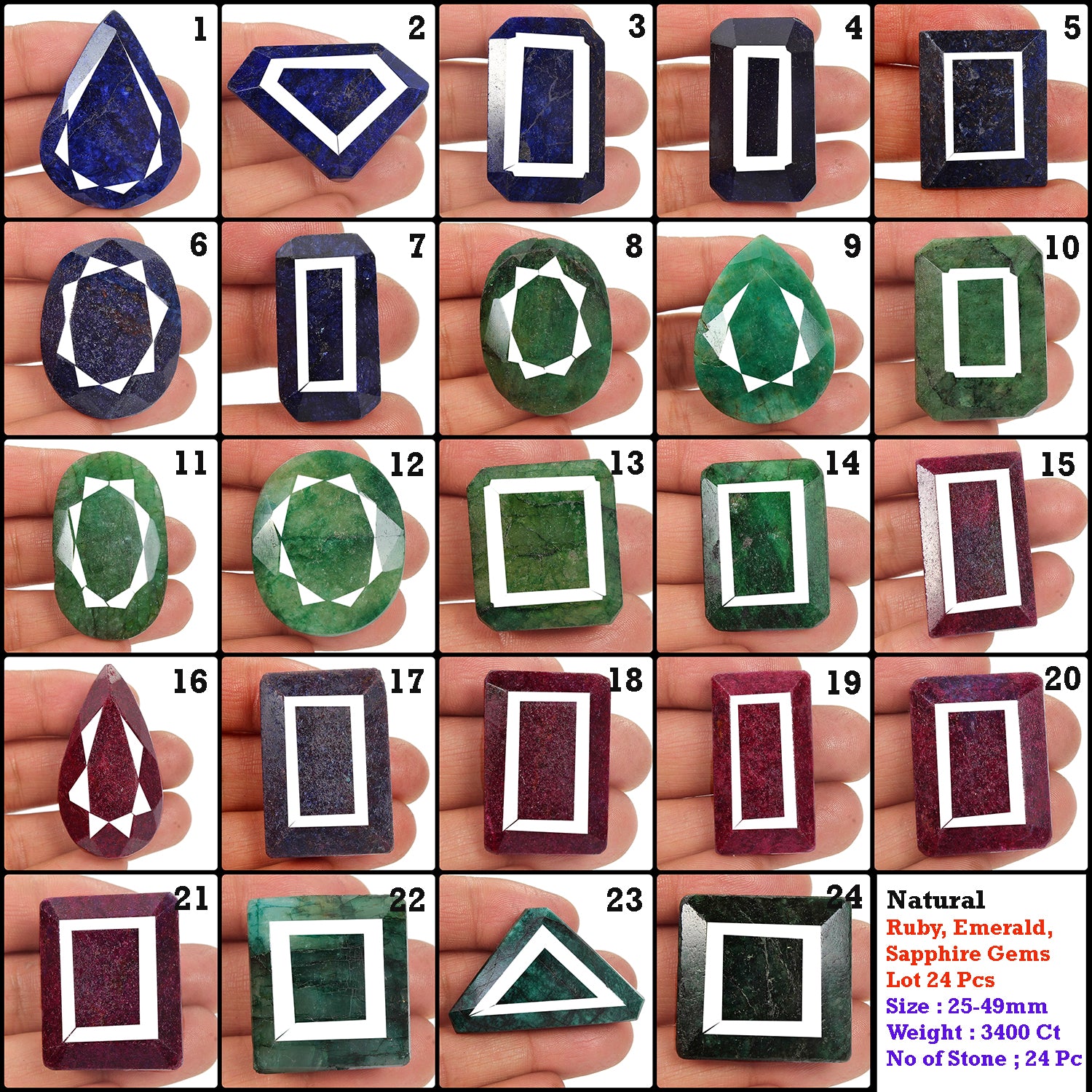 Ruby Lot, Loose Gemstone, Color Enhanced — 24 Pieces, 25mm to 49mm, 3400 Ct, Brazil