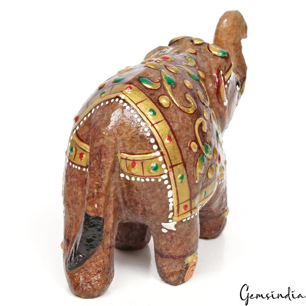 Hand Crafted 1520 Cts Natural Aventurine Trunk Up Elephant Sculpture/Home Decor