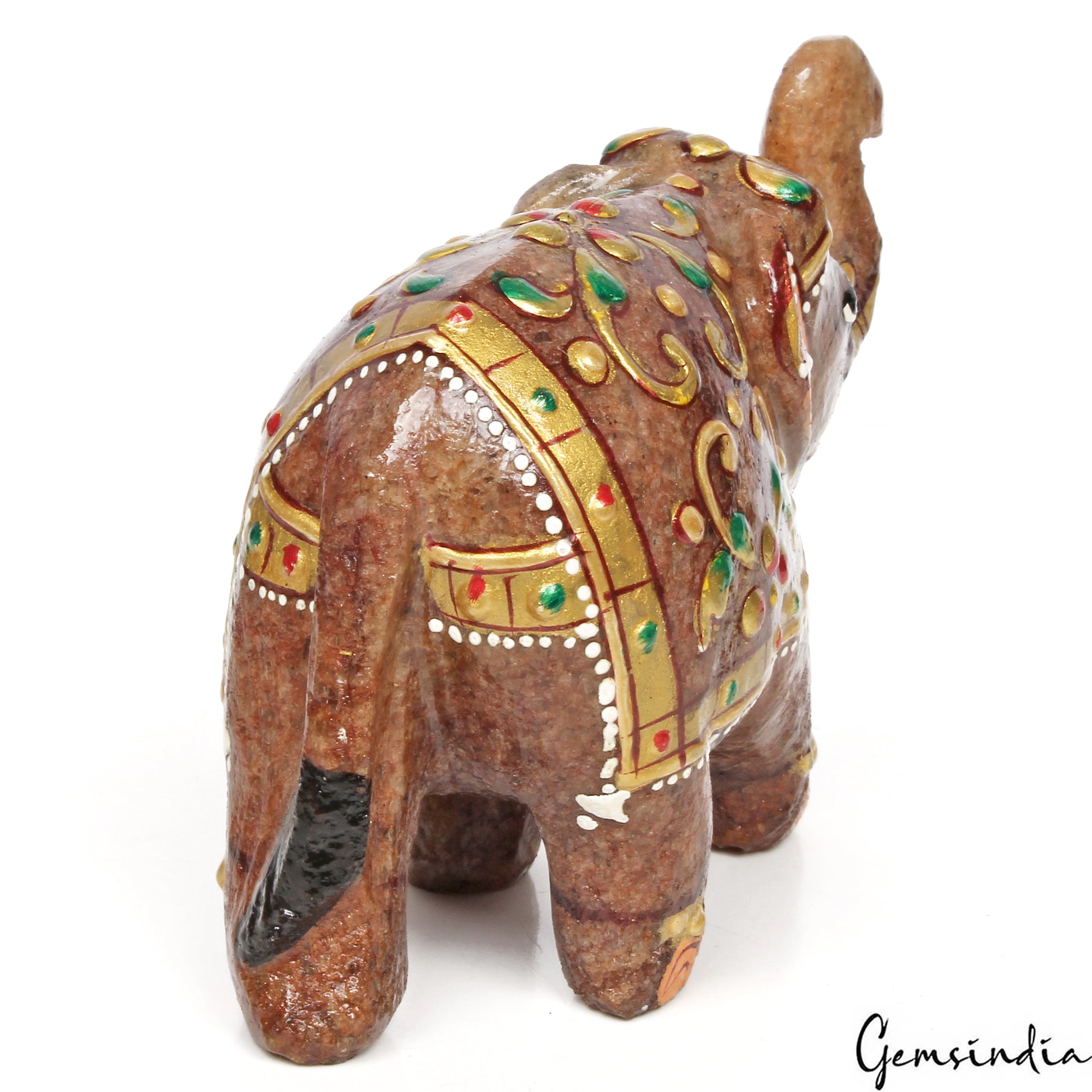 Hand Crafted 1520 Cts Natural Aventurine Trunk Up Elephant Sculpture/Home Decor