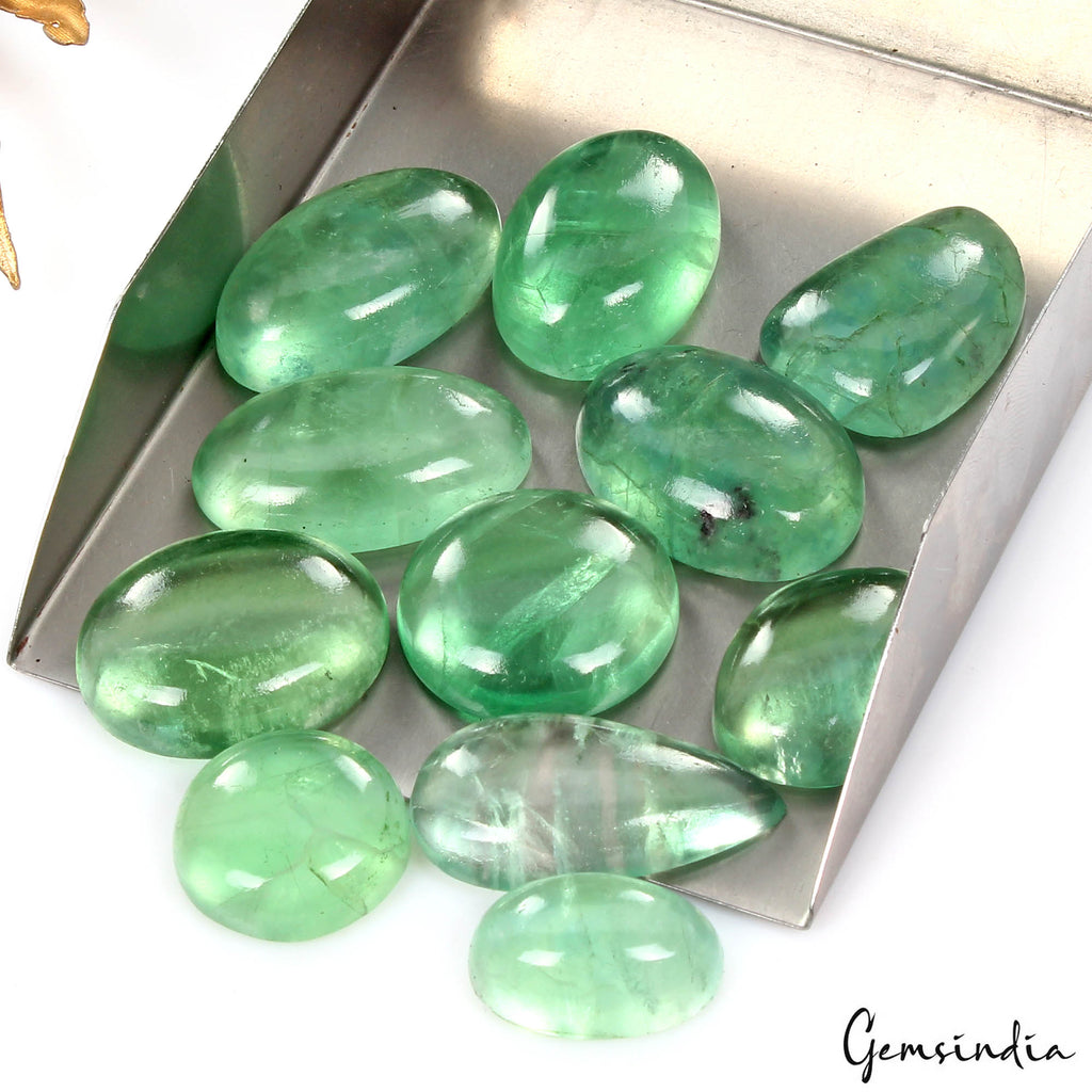 11 Pcs Natural Fluorite 23-36mm Mix Cabochon Green Flat Back Untreated Gemstones