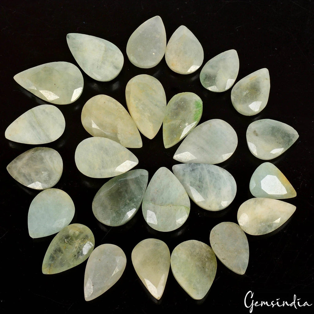 330 Ct/25 Pcs Natural Green Aquamarine Beryl Pear Faceted Loose Gems For Jewelry