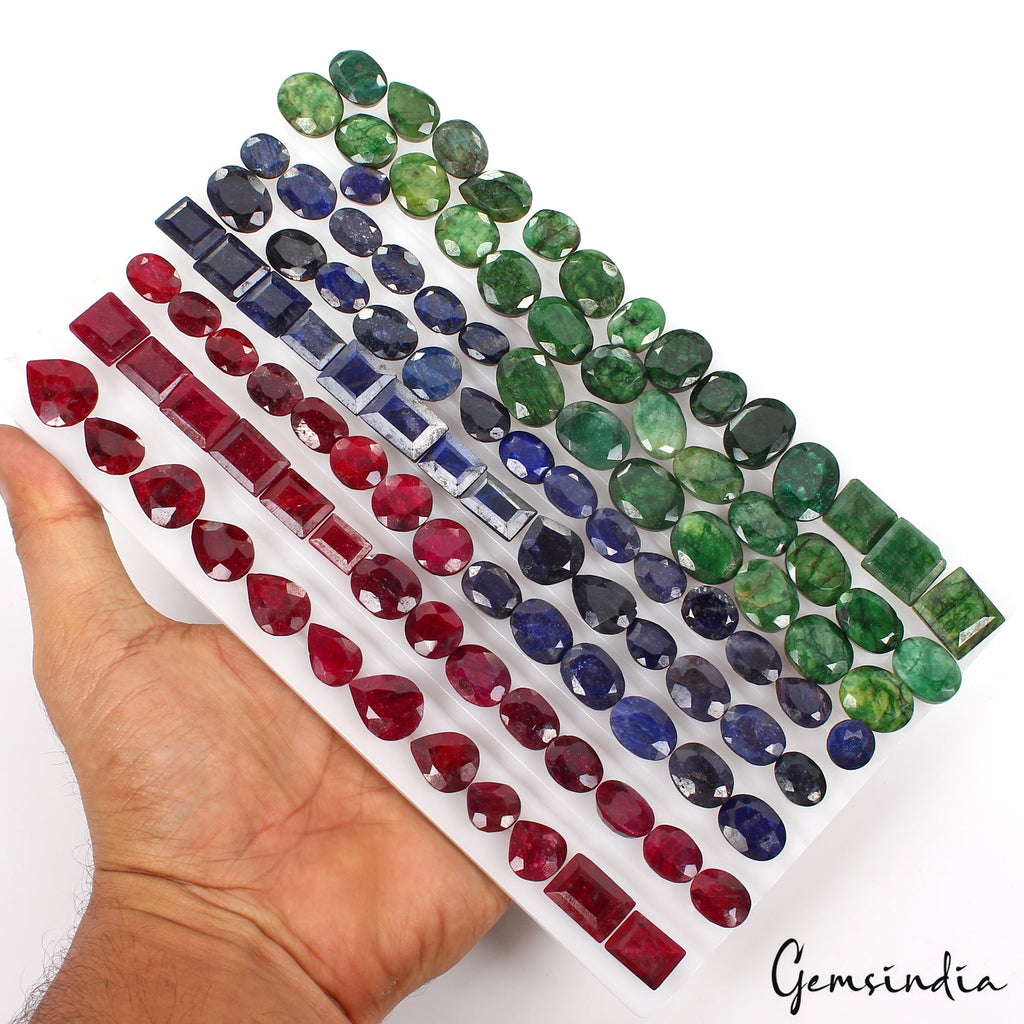 1300 Ct/110 Pcs Natural Multi Color Ruby,Emerald,Sapphire Mix Cut Loose Gems Lot