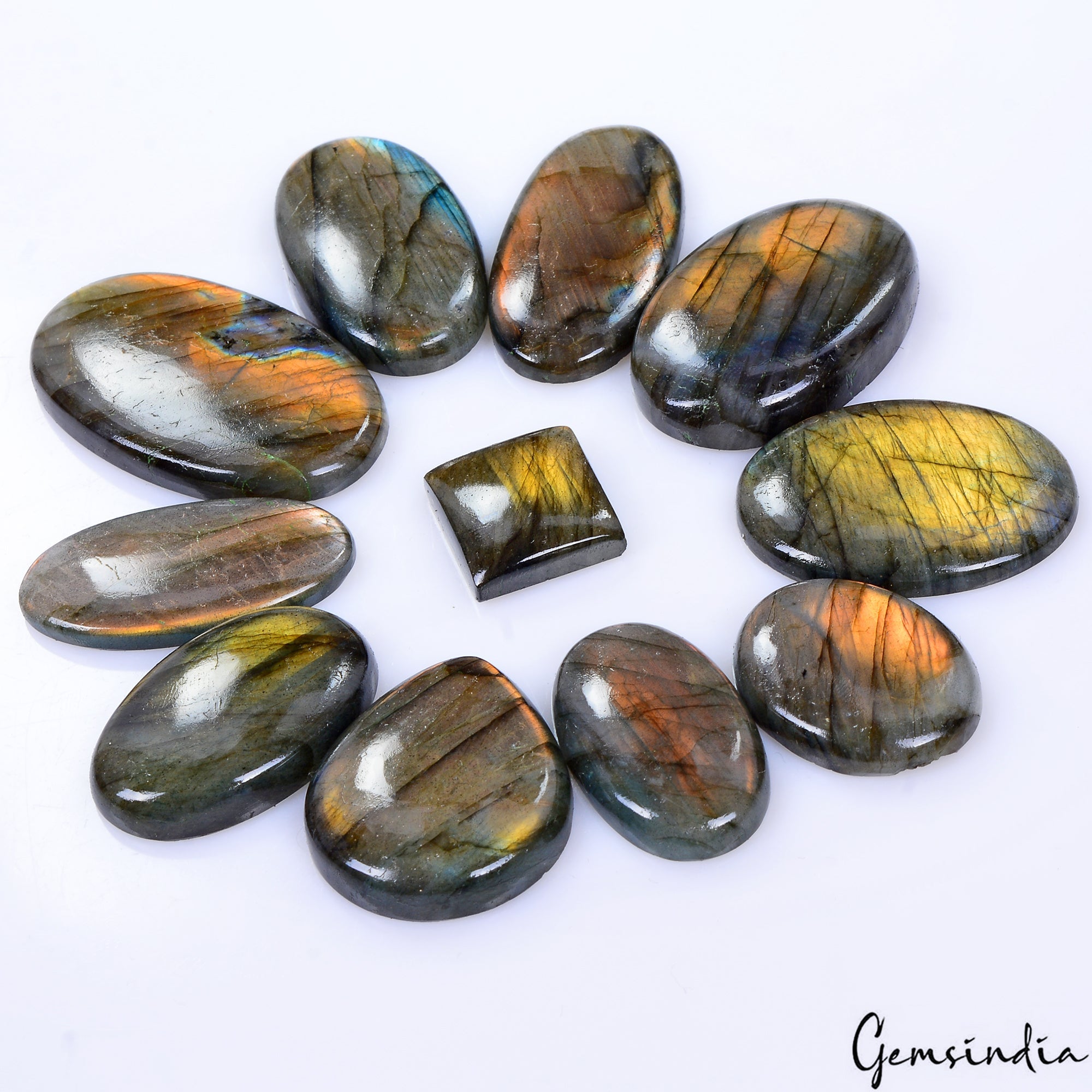 11 Pc Natural Labradorite Peach Shine Loose Cabochon AAA Quality Gemstones~490Ct
