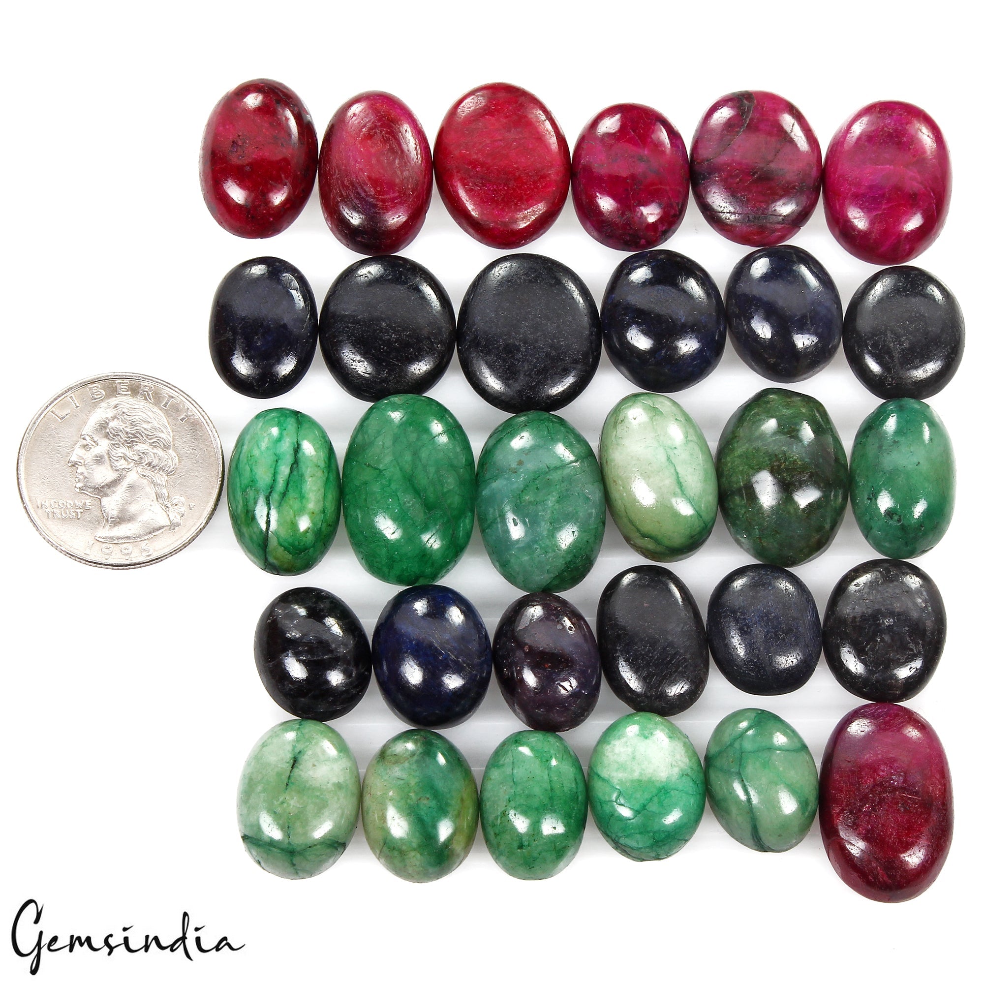 Certified 580 Ct Natural Ruby Emerald Sapphire Oval Cabochon Loose Gemstones Lot