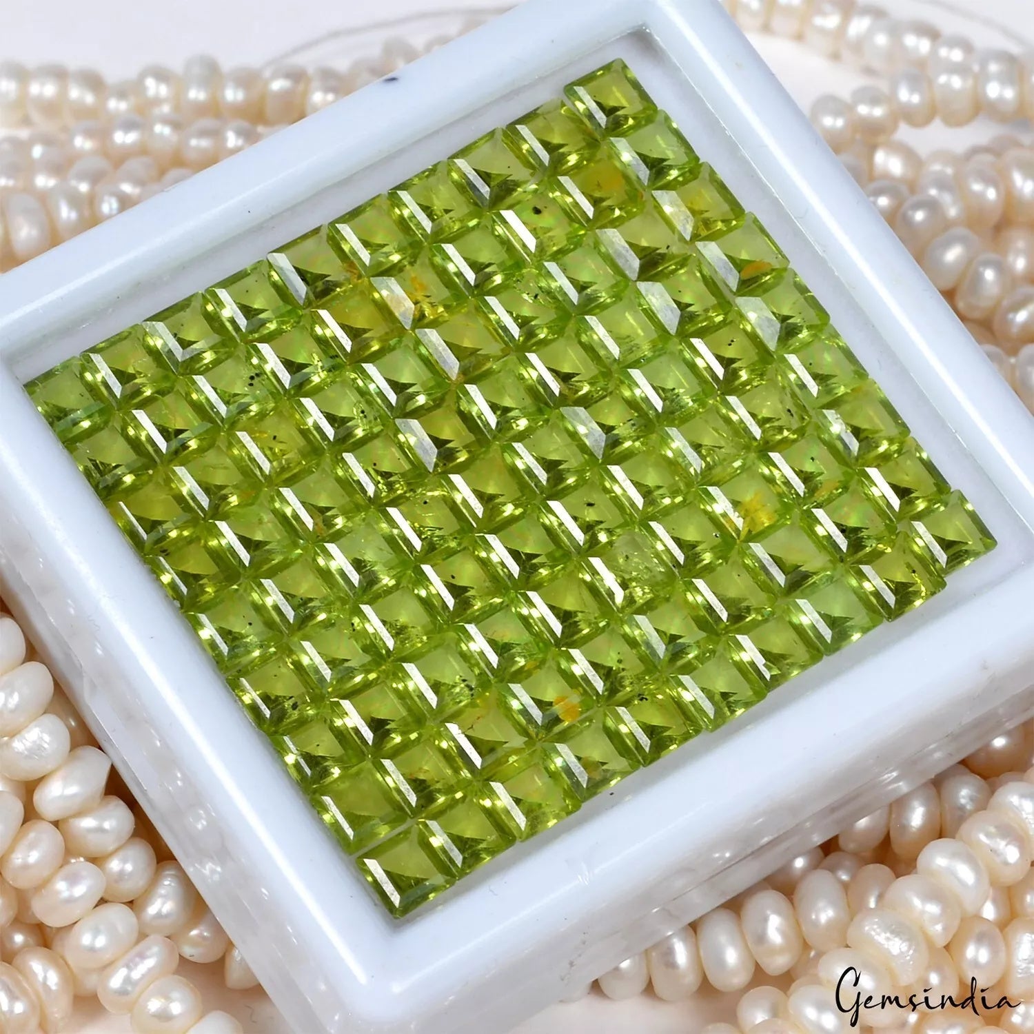 Certified 60 Cts Natural Green Peridot 3-4mm Square Faceted Cut Gemstones~ 90 Pc