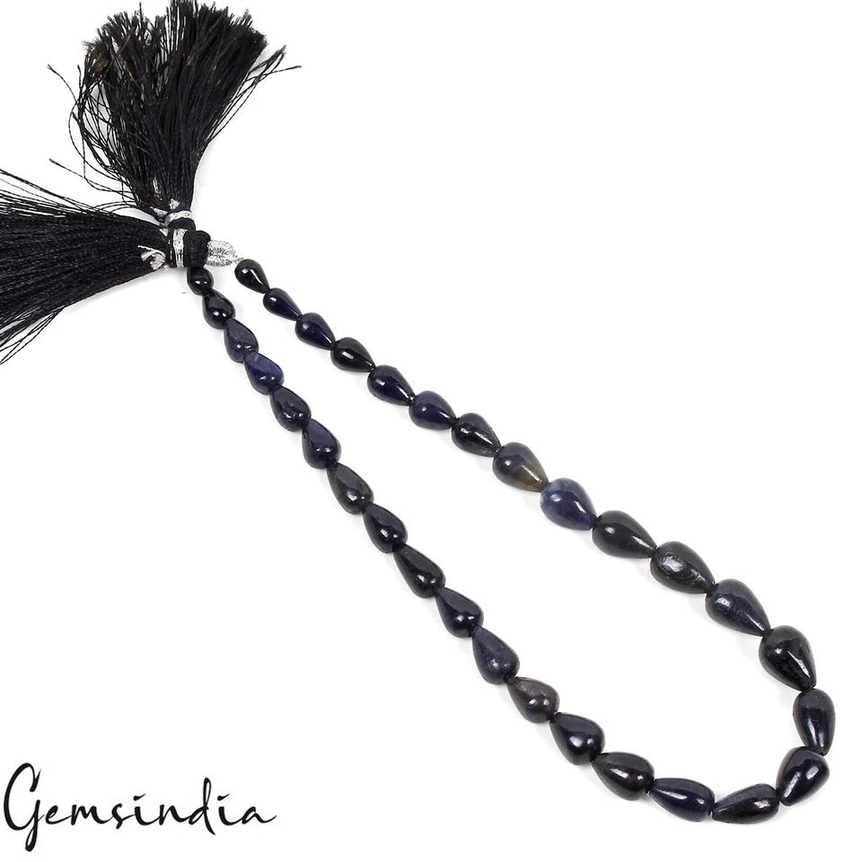 Briolette 6-11mm Blue Sapphire 11.5" Strand Tear Drop Shape Madagascar Gem 128Ct