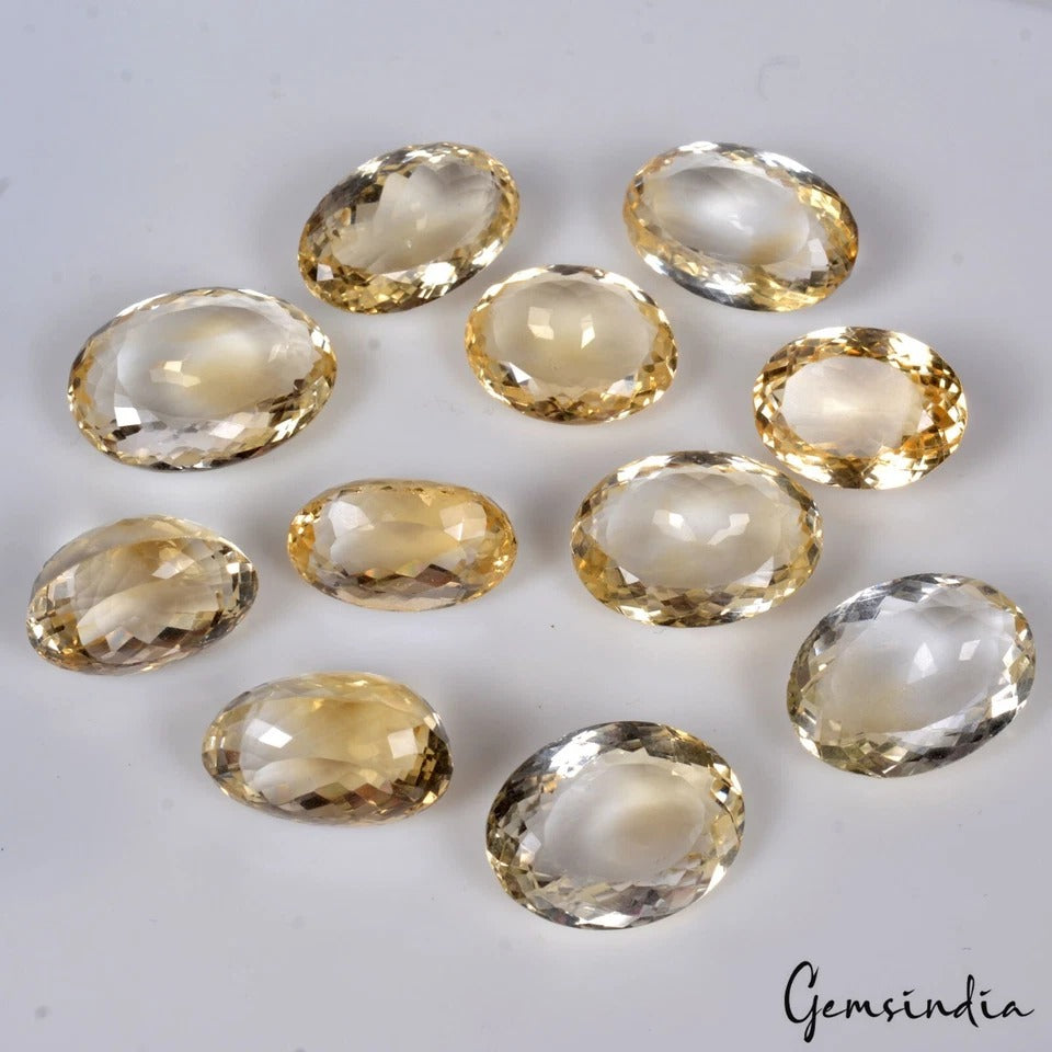 Citrine Lot, Loose Gemstone, Untreated, Yellow — 11 Pieces, 18mm to 23mm, 207.00 Ct, Brazil