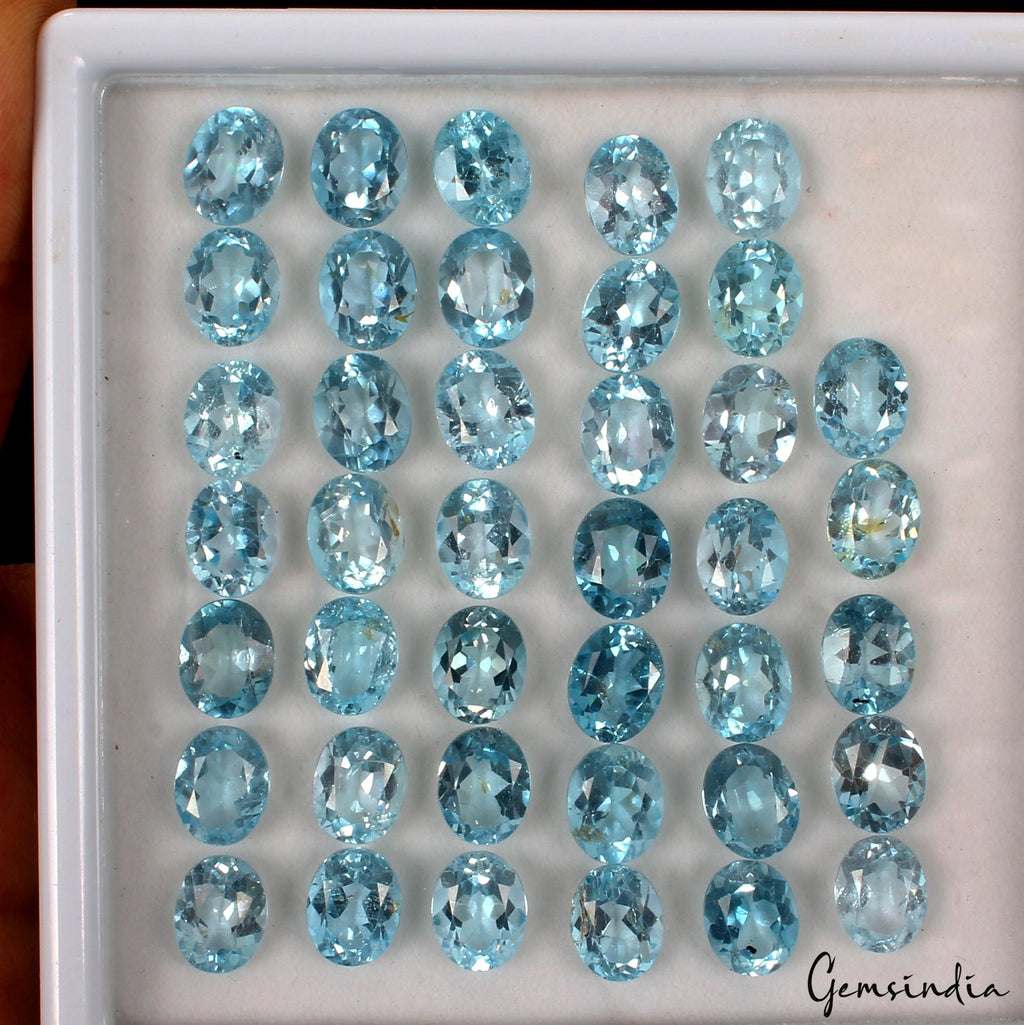 40 Pcs Natural Blue Topaz 9-10mm Oval Cut Top Quality Loose Gemstones 121.80 Ct