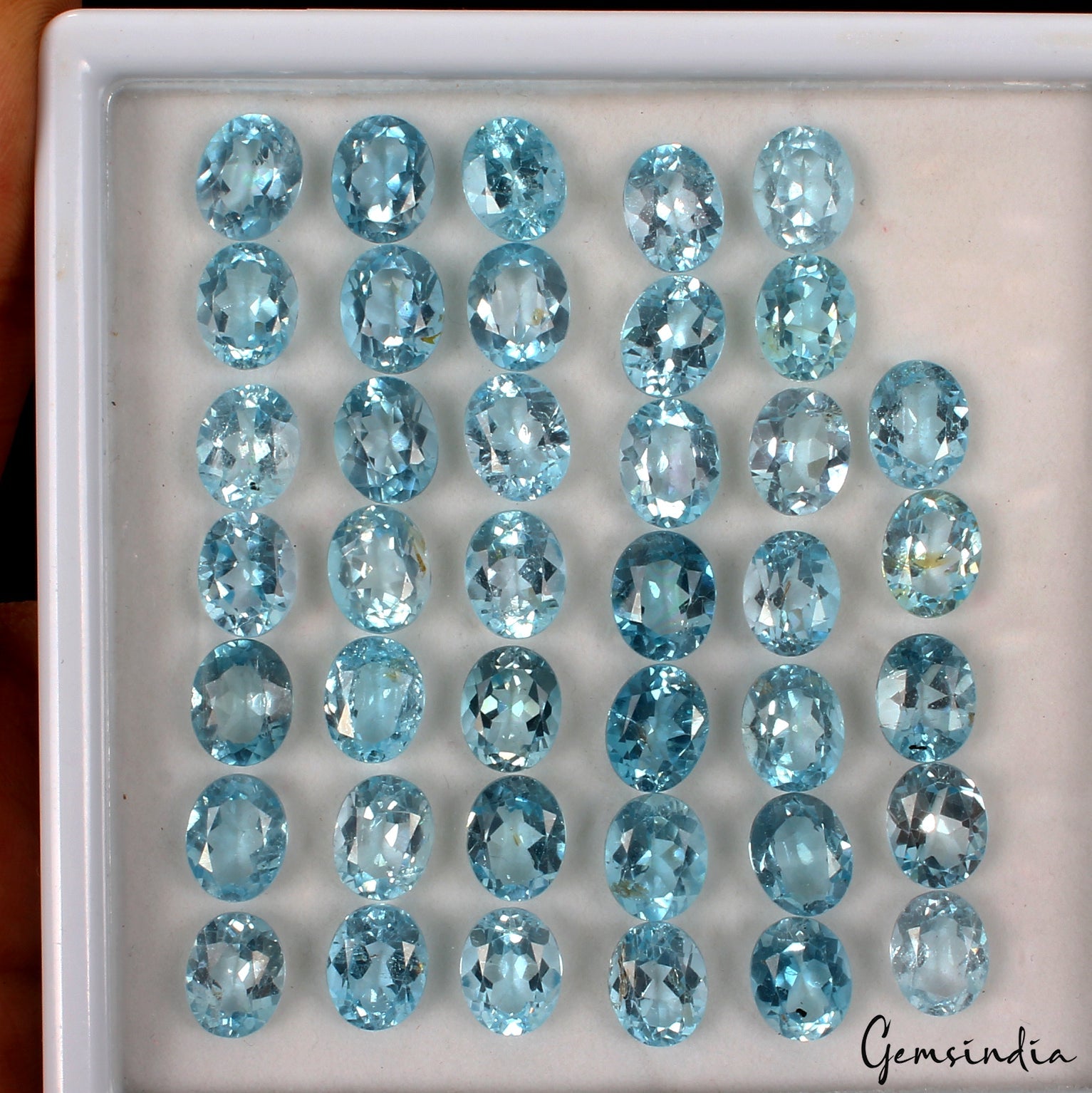 40 Pcs Natural Blue Topaz 9-10mm Oval Cut Top Quality Loose Gemstones 121.80 Ct