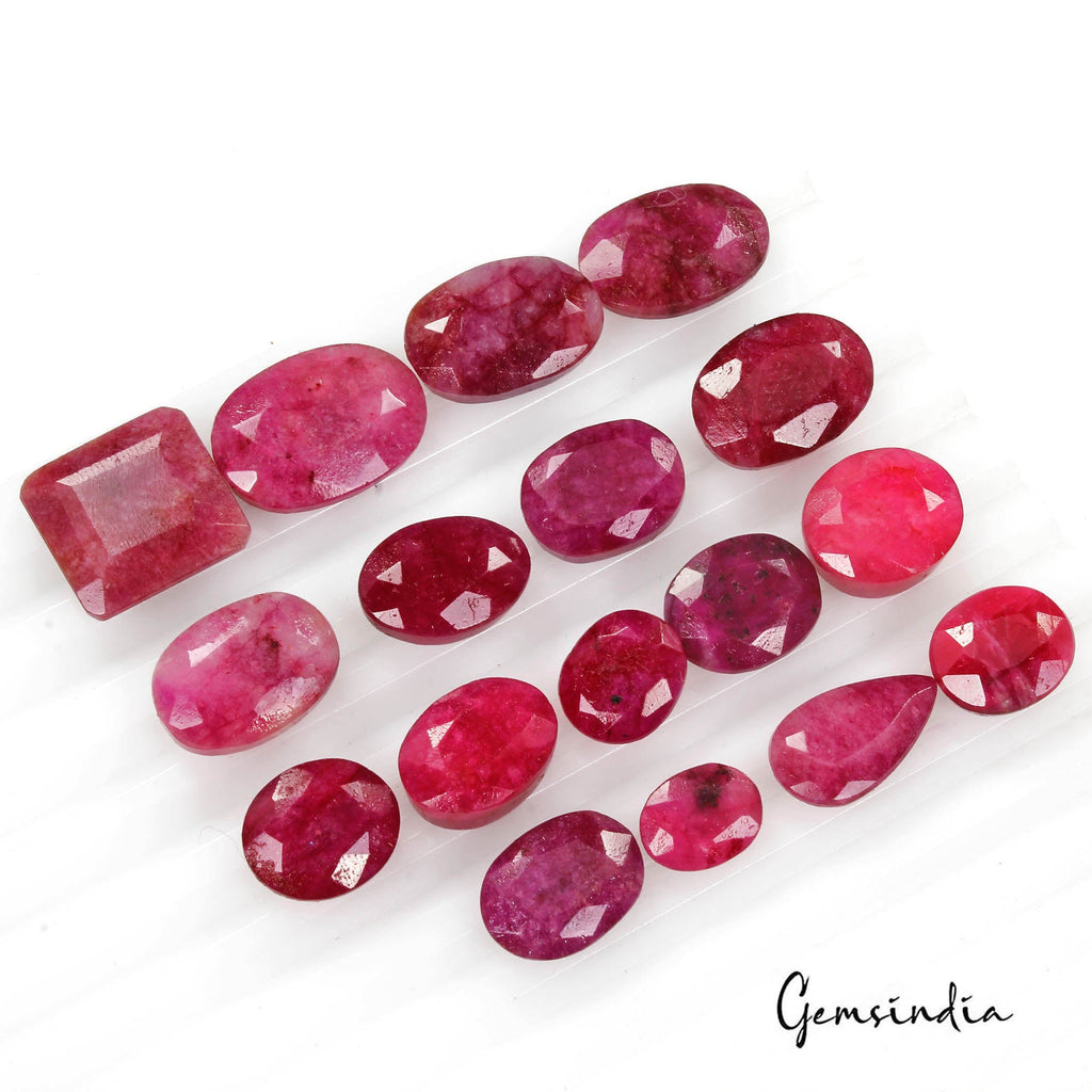 182.20 Cts/17 Pcs Natural Red Beryl (Bixbite) Mix Cut Loose Gems Lot For Jewelry