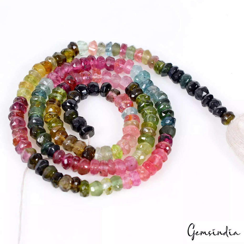 AAA+ 12.5"Natural Tourmaline Gemstone Multi Color Faceted 4mm Beads strand
