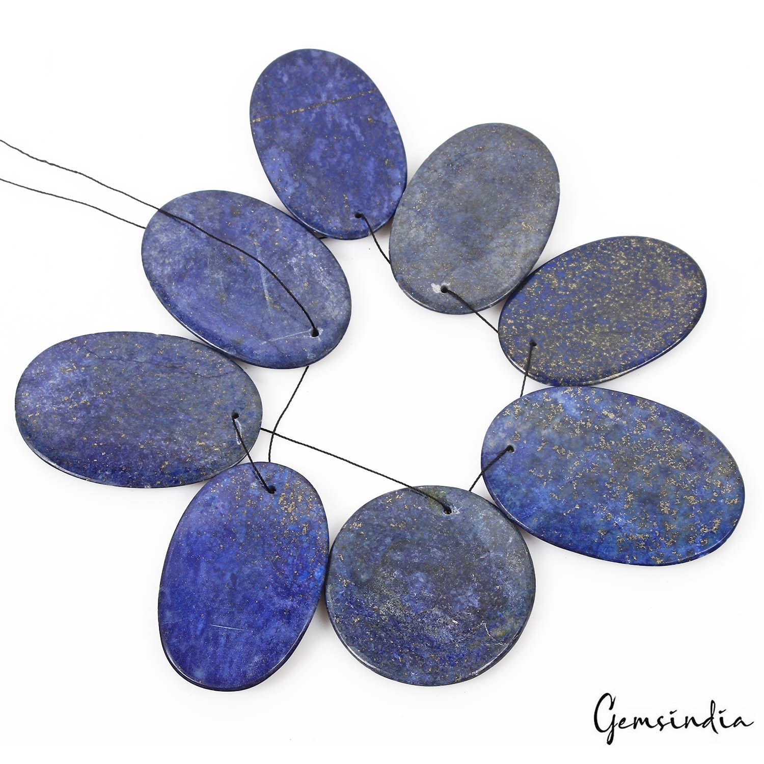 700 Ct/8 Pcs Natural Blue Lapis Lazuli Oval Drill Briolette Gems Lot For Pendant