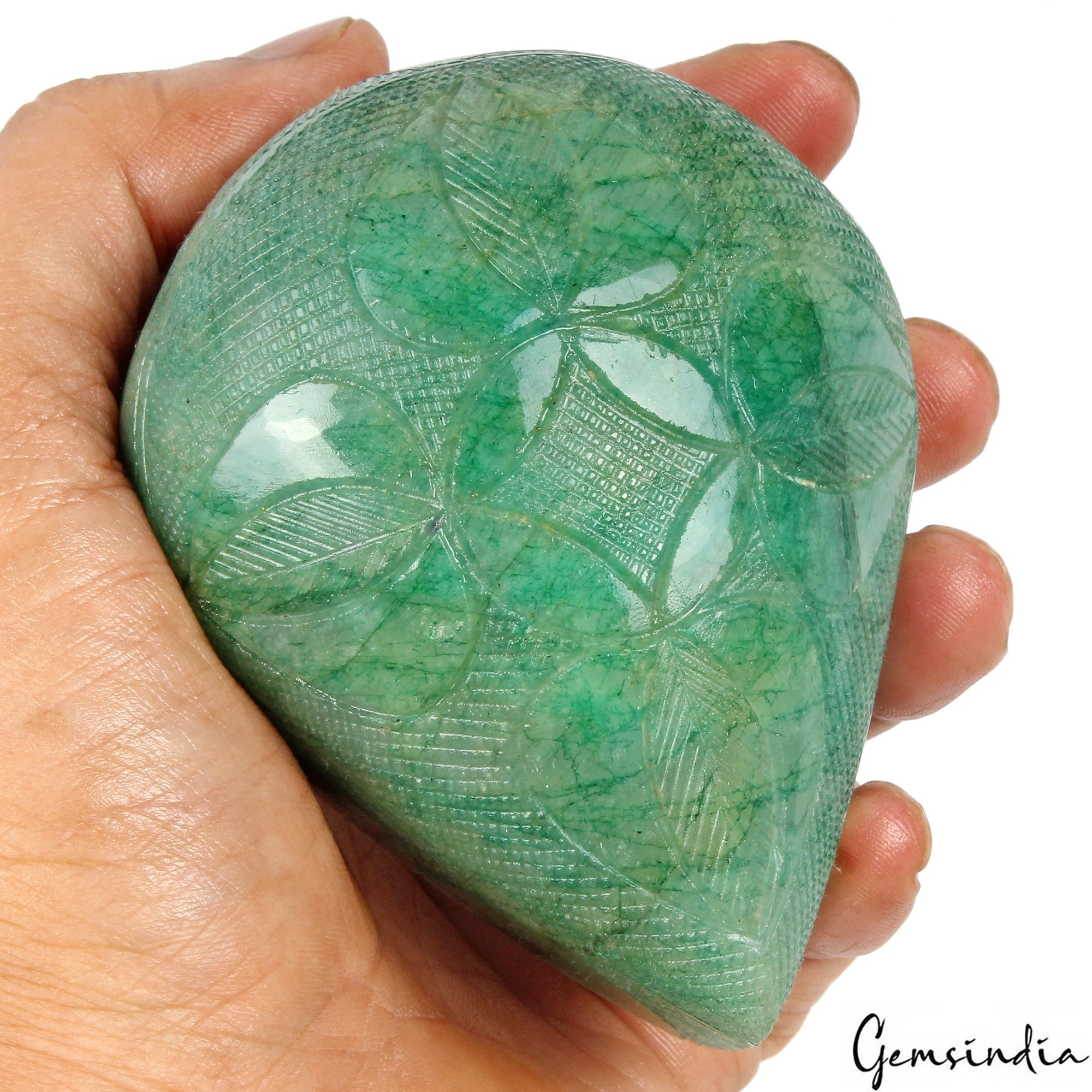 Certified 2145 Ct Natural Brazilian Green Emerald Pear Hand Carved Huge Size Gem