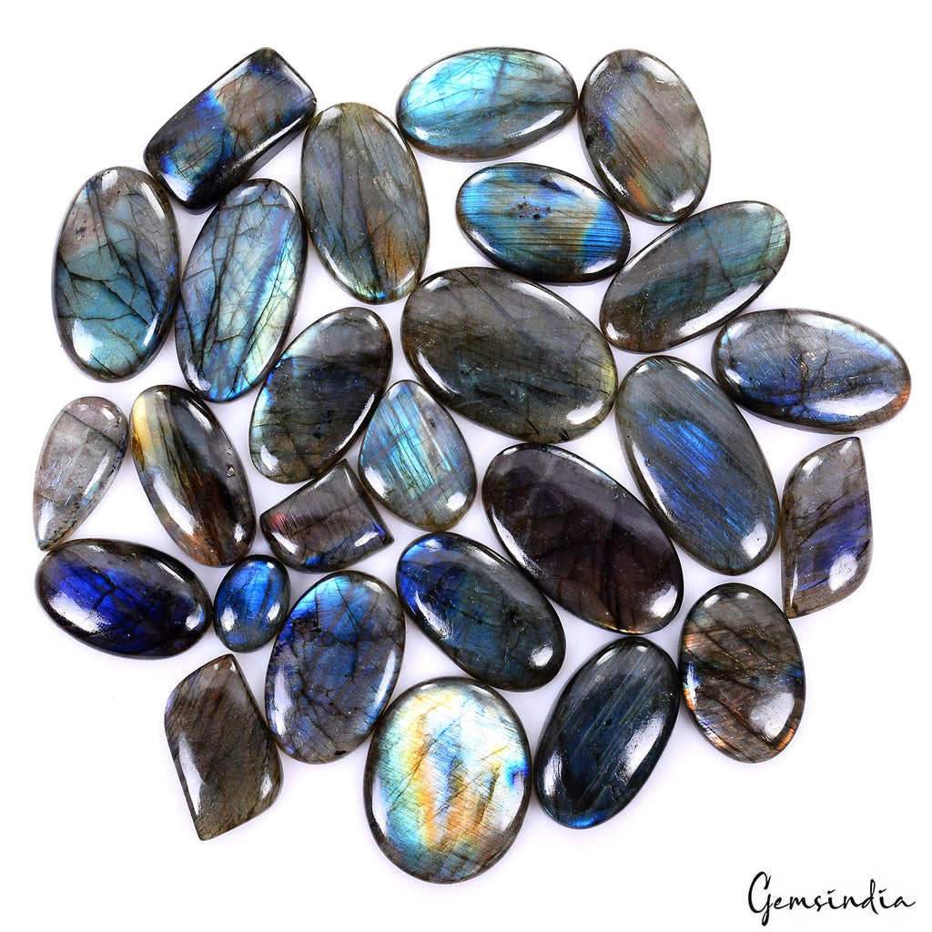 1020 Ct Natural Blue Yellow Shine Labradorite Mix Cab Loose Gemstone Lot 36 Pcs