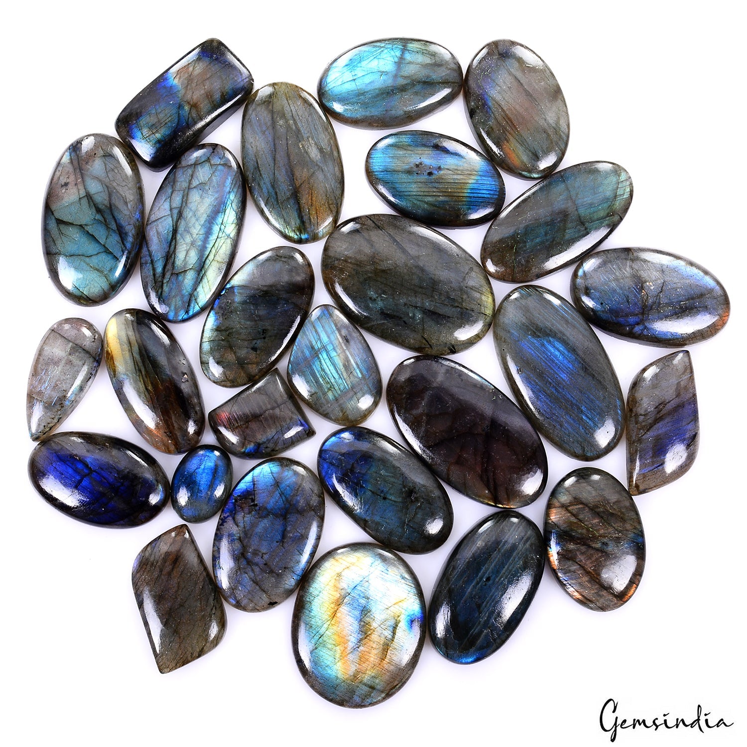 1020 Ct Natural Blue Yellow Shine Labradorite Mix Cab Loose Gemstone Lot 36 Pcs