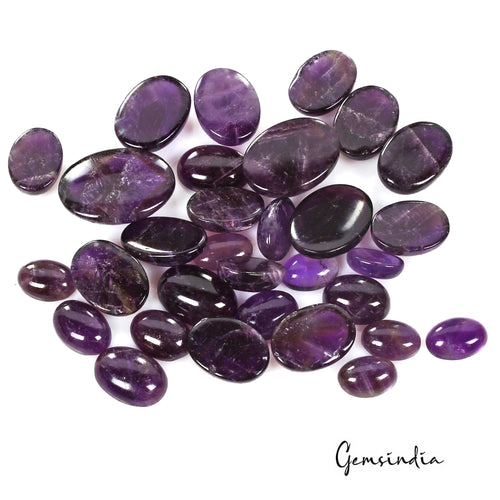 Amethyst Lot, Cabochon, Untreated, Purple — 13 Pieces, 24mm to 32mm, 570 Ct, Madagascar