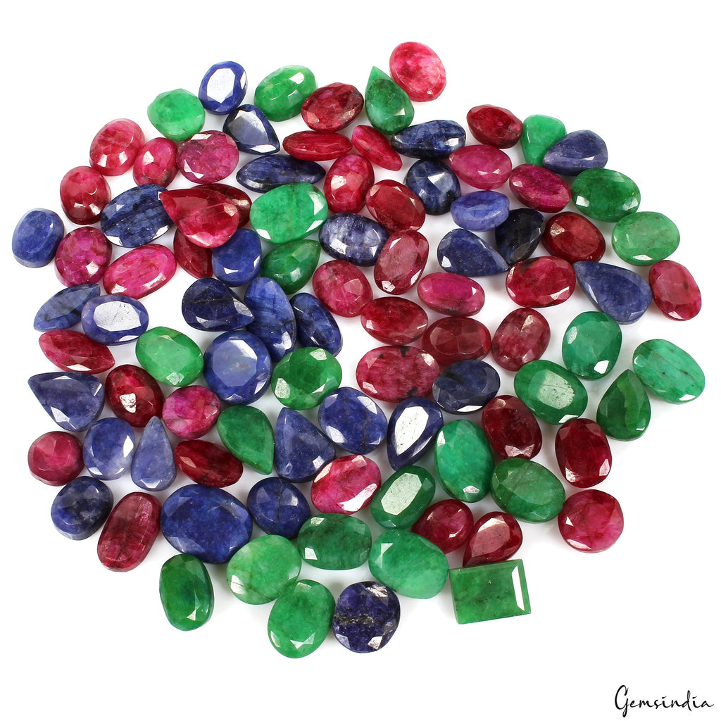 1500Ct Natural Red & Blue Beryl & Green Emerald Mix Cut Wholesale Gems Lot 95 Pc