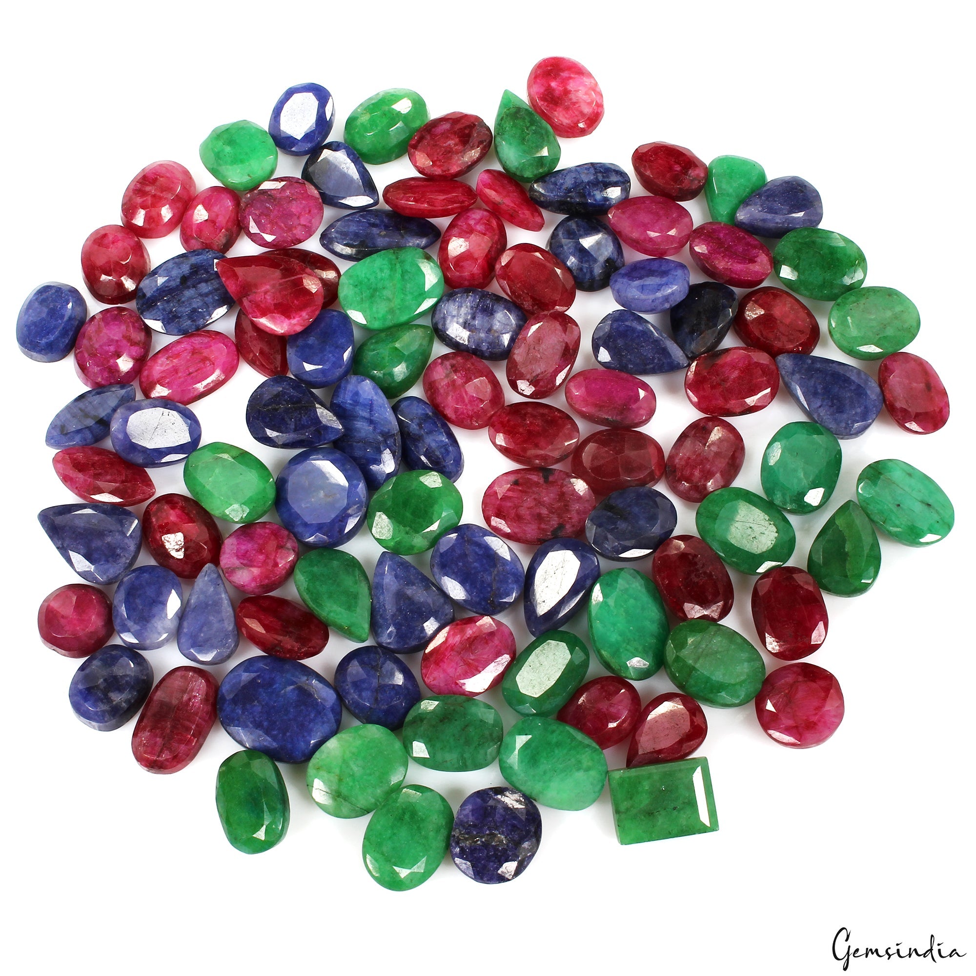 1500Ct Natural Red & Blue Beryl & Green Emerald Mix Cut Wholesale Gems Lot 95 Pc