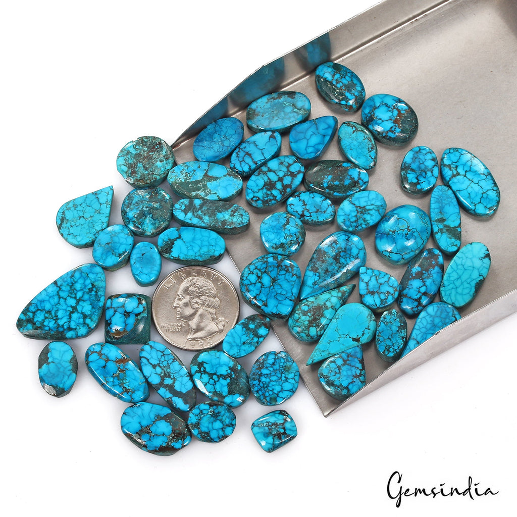 380 Ct Natural Blue Spiderweb Turquoise Mix Cab Loose Wholesale Gems Lot 45 Pcs