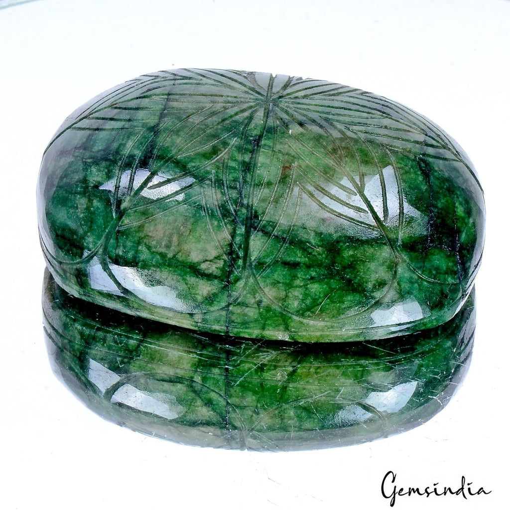 1250 Cts Natural Brazilian Green Emerald Oval Both Side Hand Carving Huge Gem