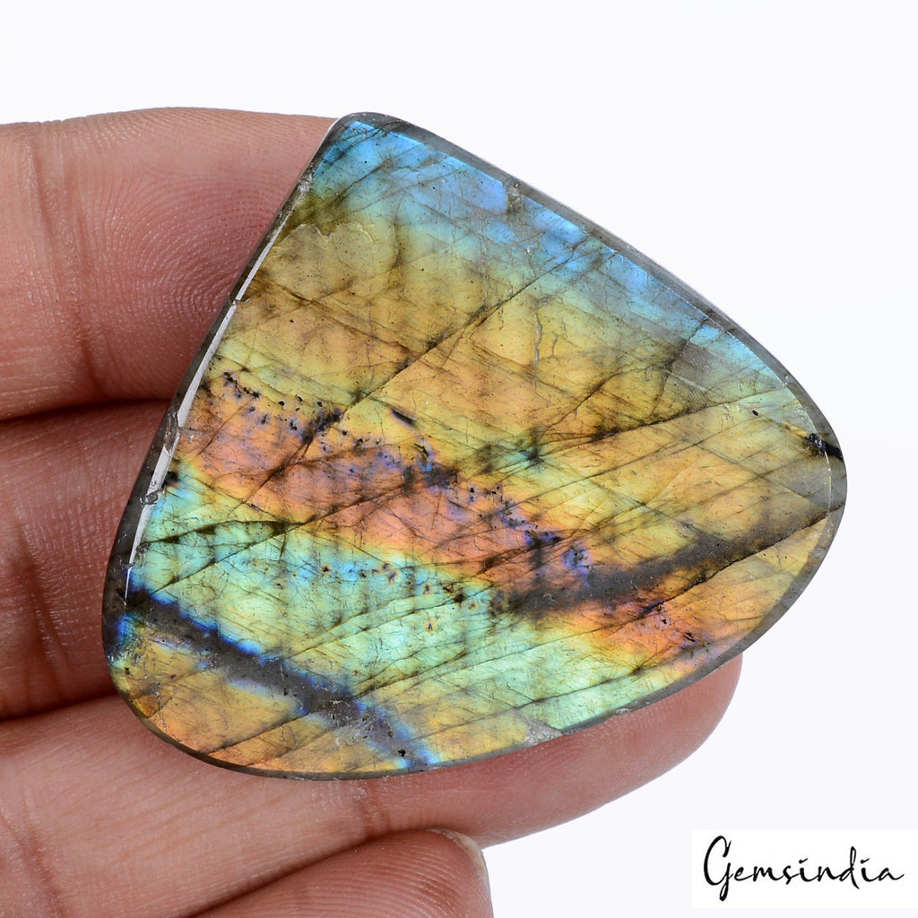 156 Ct Natural Untreated Golden Blue Shine Labradorite Pear Cab Gem For pendant