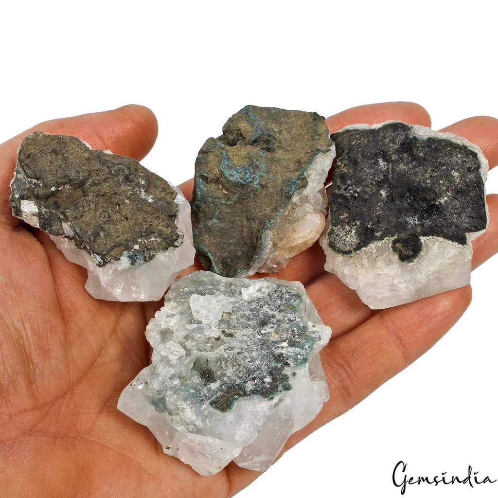 1130 Cts/4 Pcs Natural White Apophyllite Druzy Healing Crystal Mineral Raw Gems