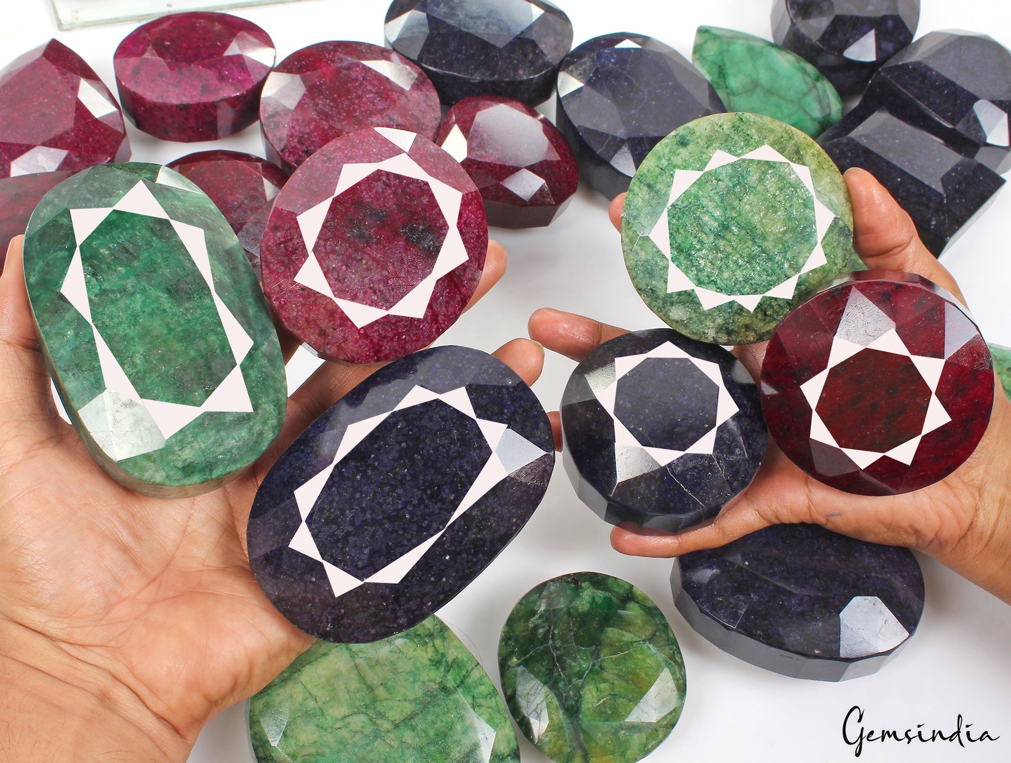 10 Kg Natural Ruby Emerald Sapphire Mix Cut Museum Size Loose Gemstones 66-102mm