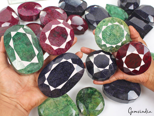10 Kg Natural Ruby Emerald Sapphire Mix Cut Museum Size Loose Gemstones 66-102mm
