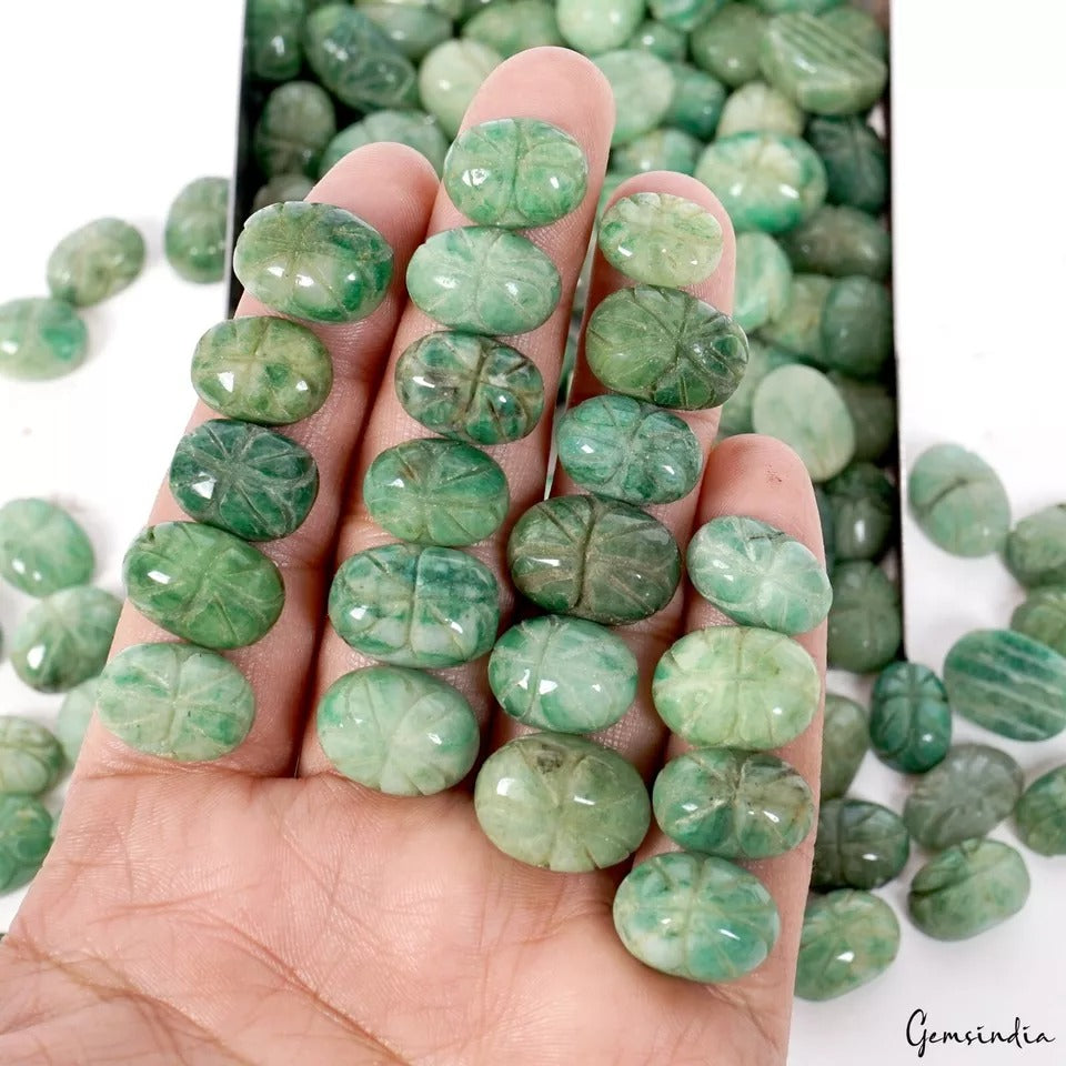 1500 Ct Natural Green Emerald Mix Cabochon Moghul Carving Loose Gemstones/132 Pc
