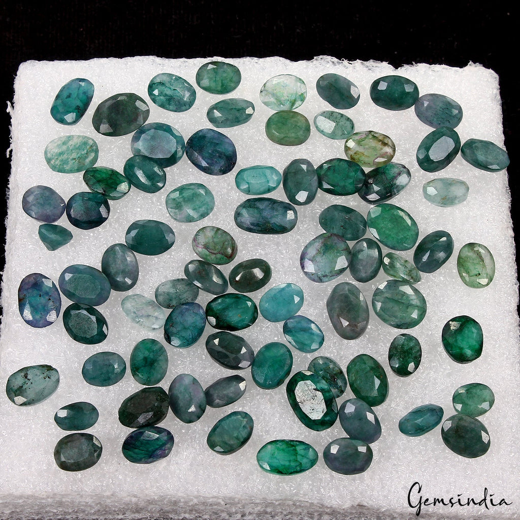 Natural 160Ct/75Pc Natural Colombian Green Blue Emerald Oval Cut Loose Gemstones