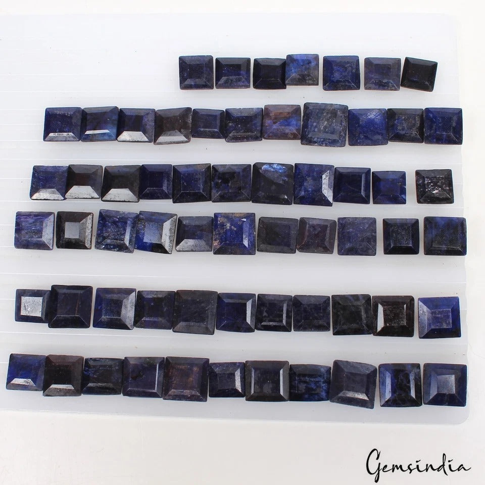 600 Cts/62 Pcs Natural Blue Sapphire Square Cut Loose Wholesale Gemstones Lot