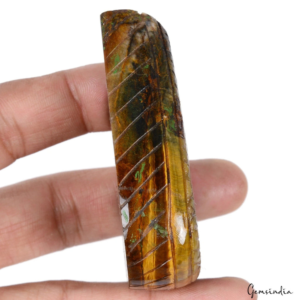 Tiger Eye Carving, Untreated, Brown — 71 x 51 x 18mm, 530 Ct, Madagascar