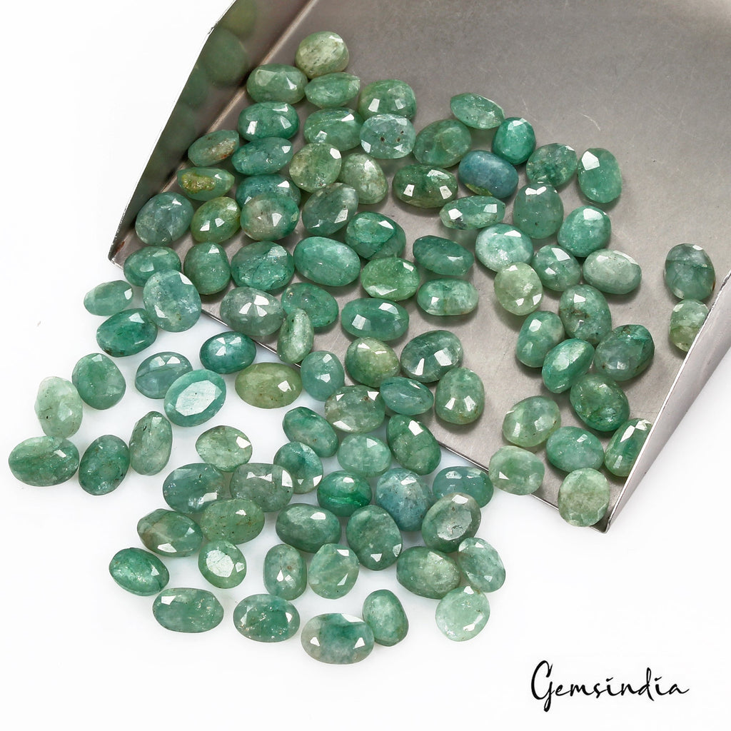 Certified 210 Cts/89 Pcs Natural Green Emerald Oval Faceted Cut Gems For Jewelry