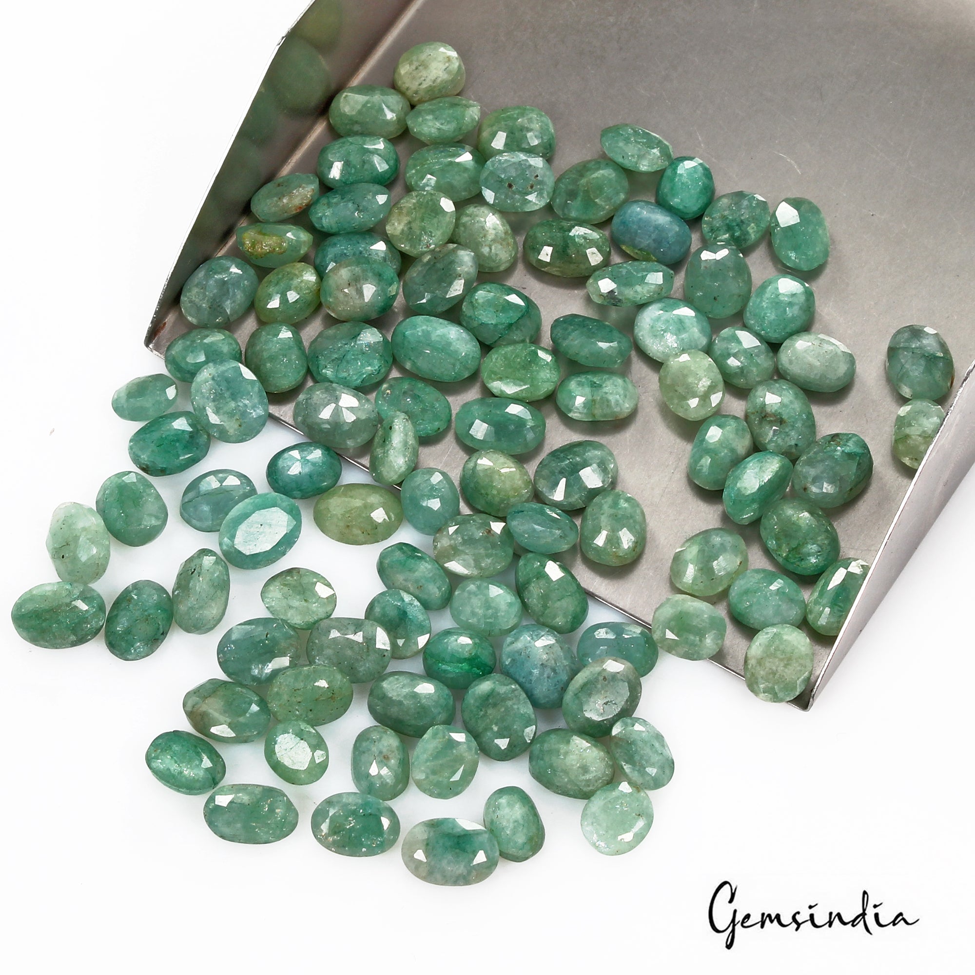 Certified 210 Cts/89 Pcs Natural Green Emerald Oval Faceted Cut Gems For Jewelry