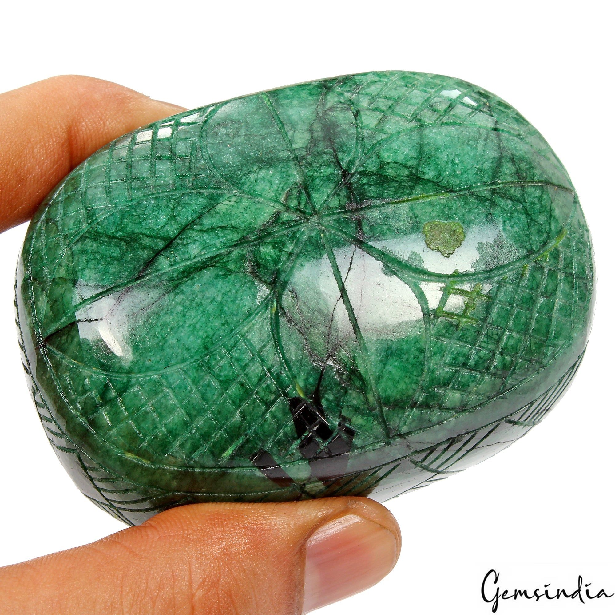 1600 Ct Natural Green Emerald Hand Carved Loose Oval Shape Brazil Huge Gemstone