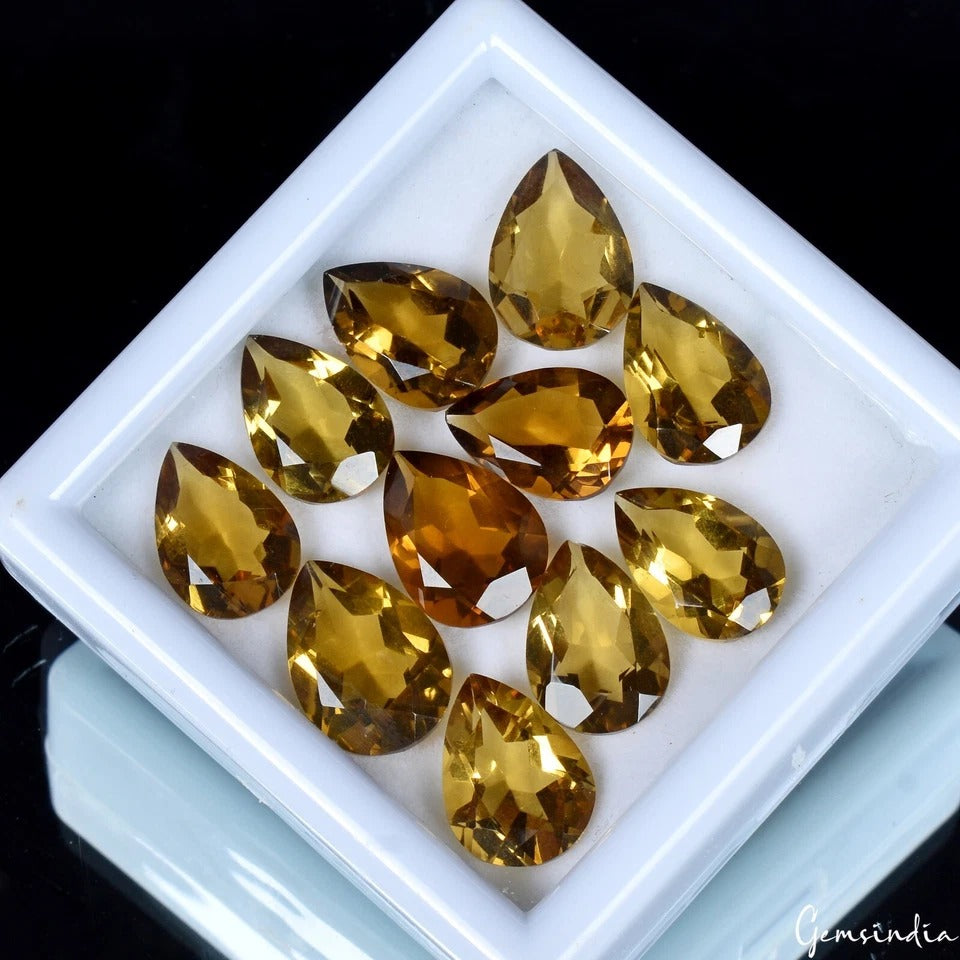 Citrine Lot, Loose Gemstone, Pear Cut, Untreated — 11 Pieces, 12mm to 14mm, 44.00 Ct, Brazil