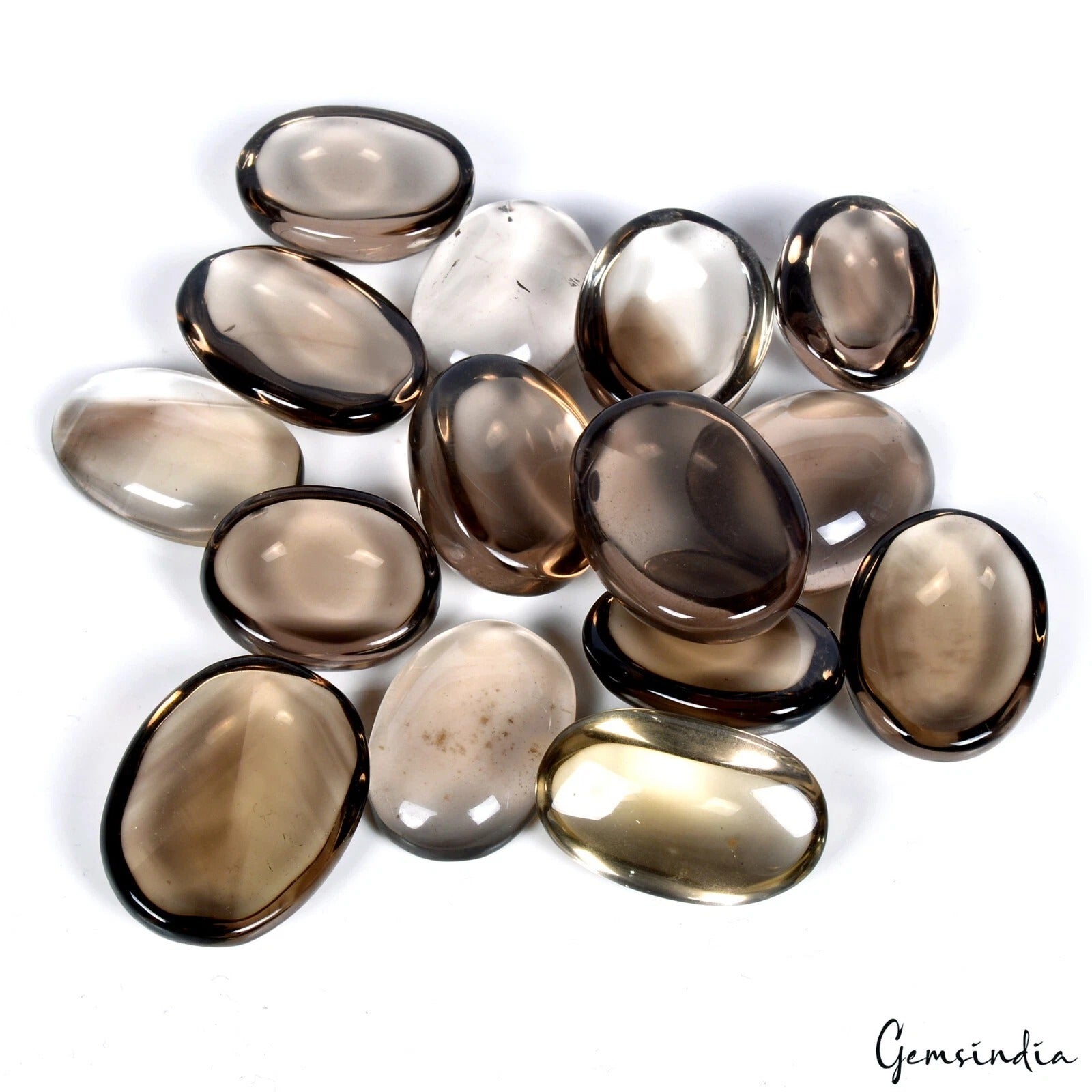 15 Pcs Natural Brown Smoky Quartz Oval Cabochon Loose Untreated Gemstones ~630Ct